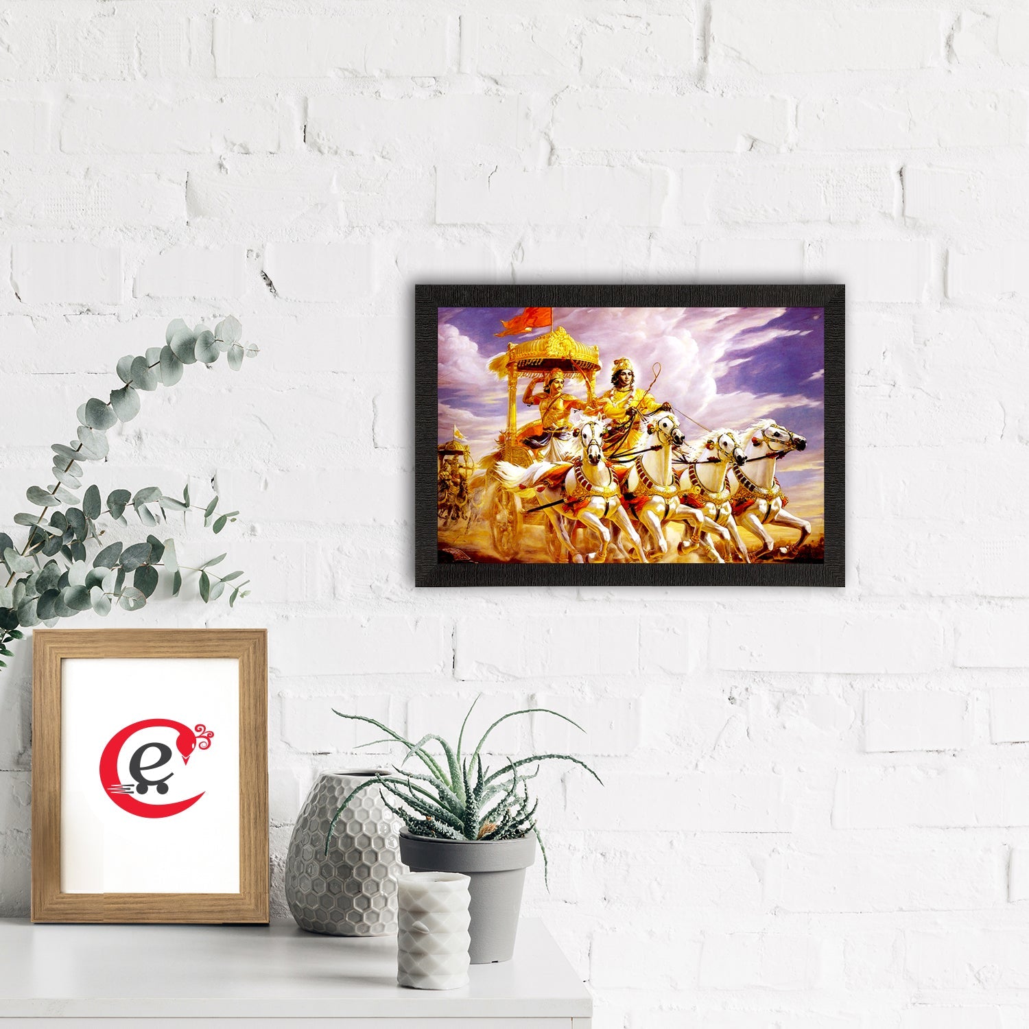 Krishna with Arjun on Rath Satin Matt Texture UV Art Painting Kafalo