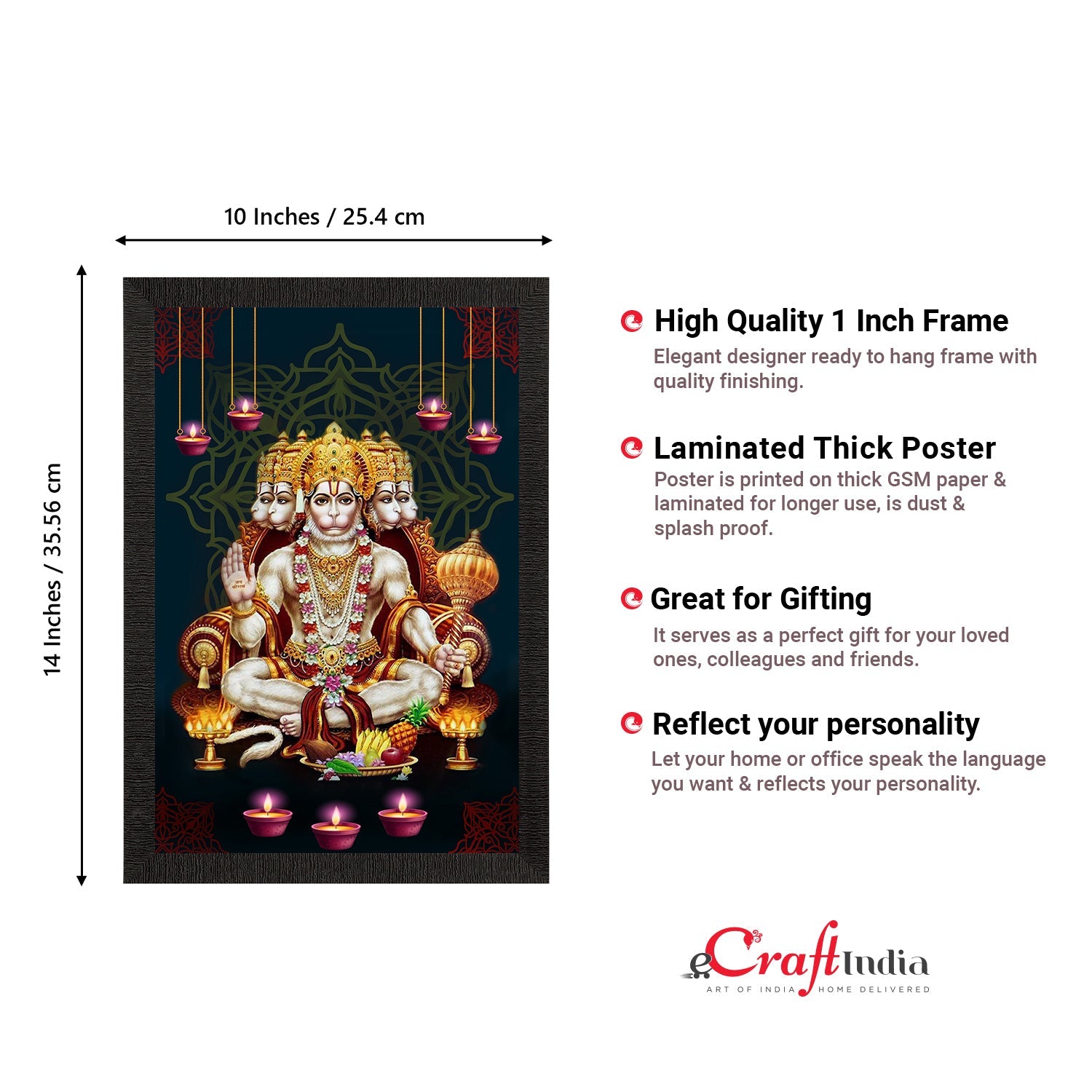 Panch Mukhi Lord Hanuman Satin Matt Texture UV Art Painting Kafalo