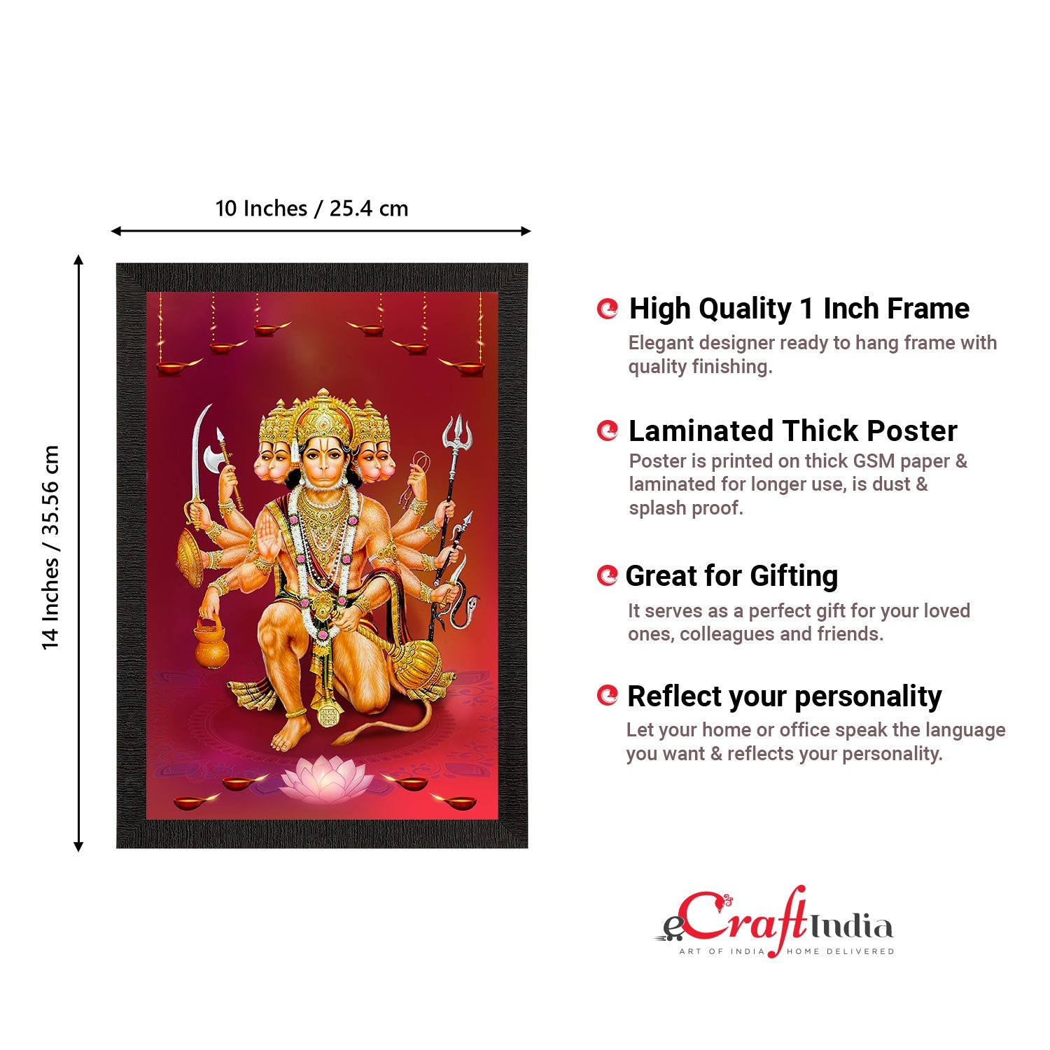 Panch Mukhi Lord Hanuman Satin Matt Texture UV Art Painting Kafalo