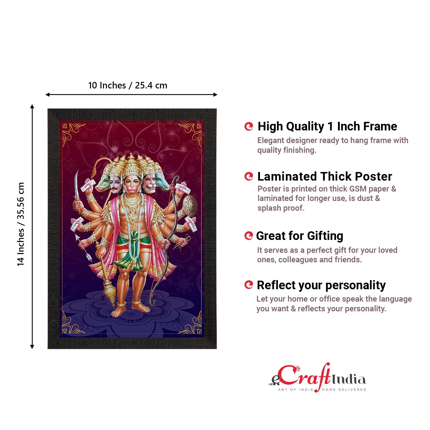 Panch Mukhi Lord Hanuman Satin Matt Texture UV Art Painting Kafalo