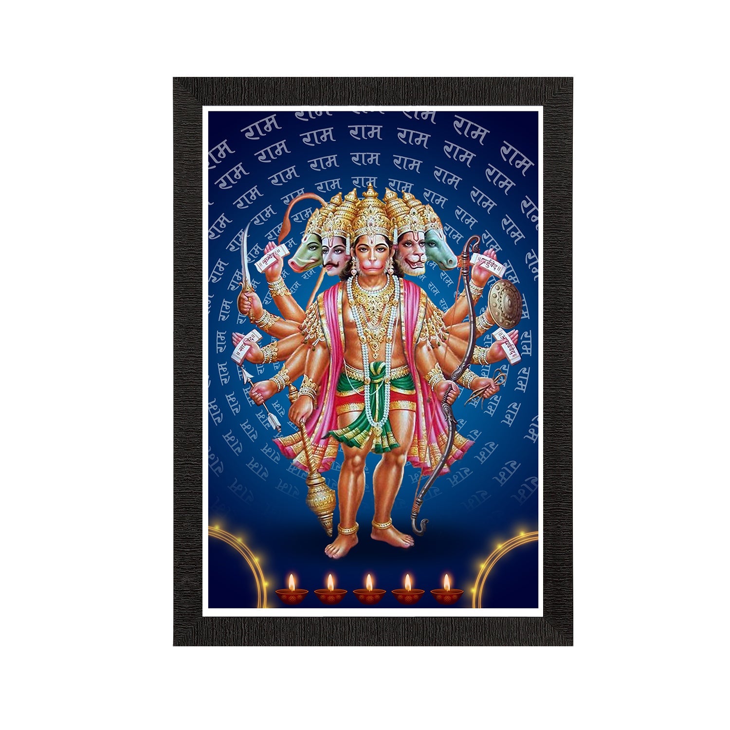 Panch Mukhi Lord Hanuman Satin Matt Texture UV Art Painting Kafalo