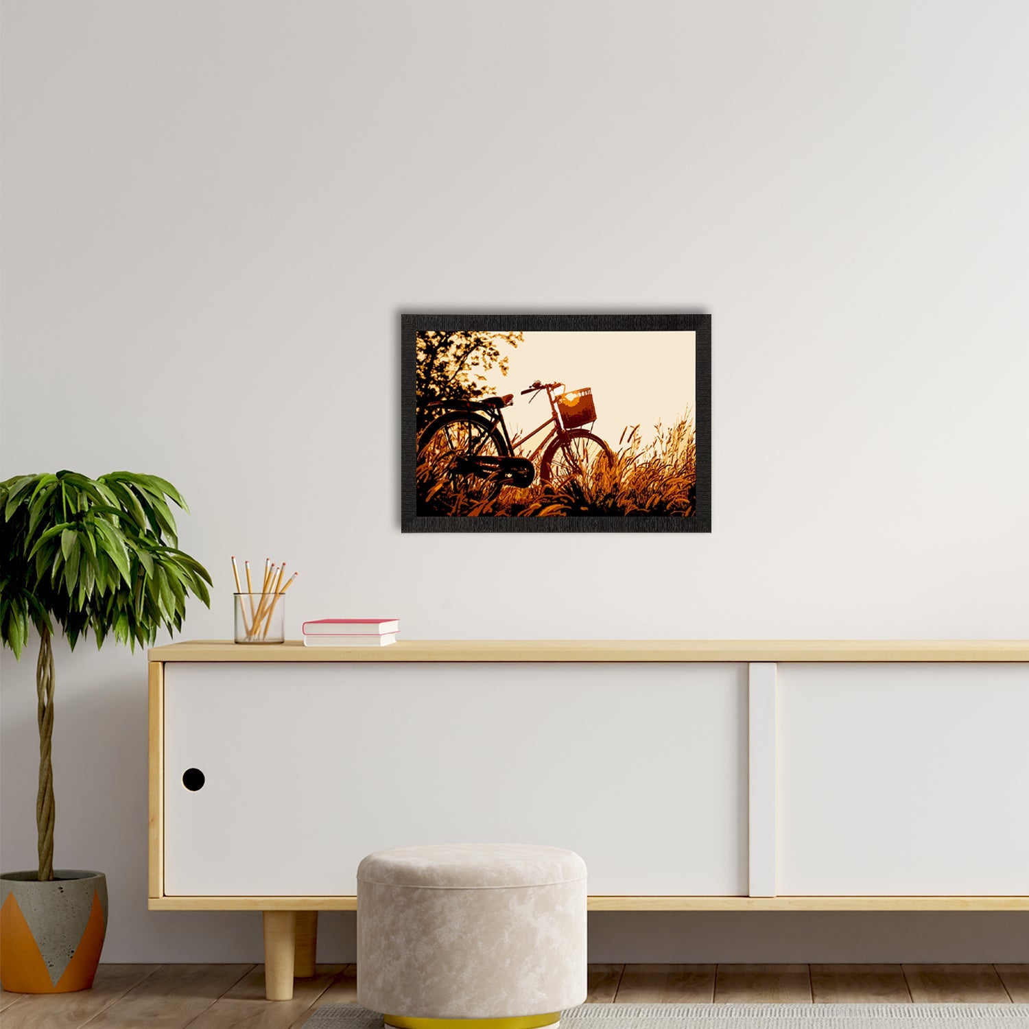 Cycle Standing in Grass View Satin Matt Texture UV Art Painting Kafalo