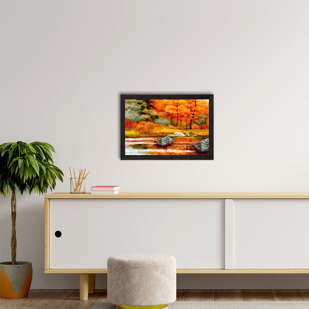 River Side Autumn Season View Satin Matt Texture UV Art Painting Kafalo
