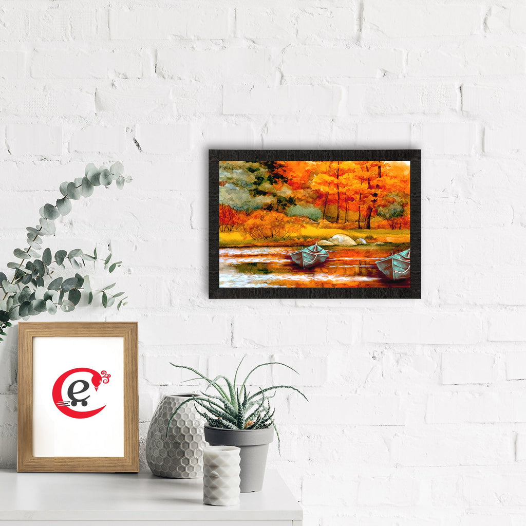 River Side Autumn Season View Satin Matt Texture UV Art Painting Kafalo