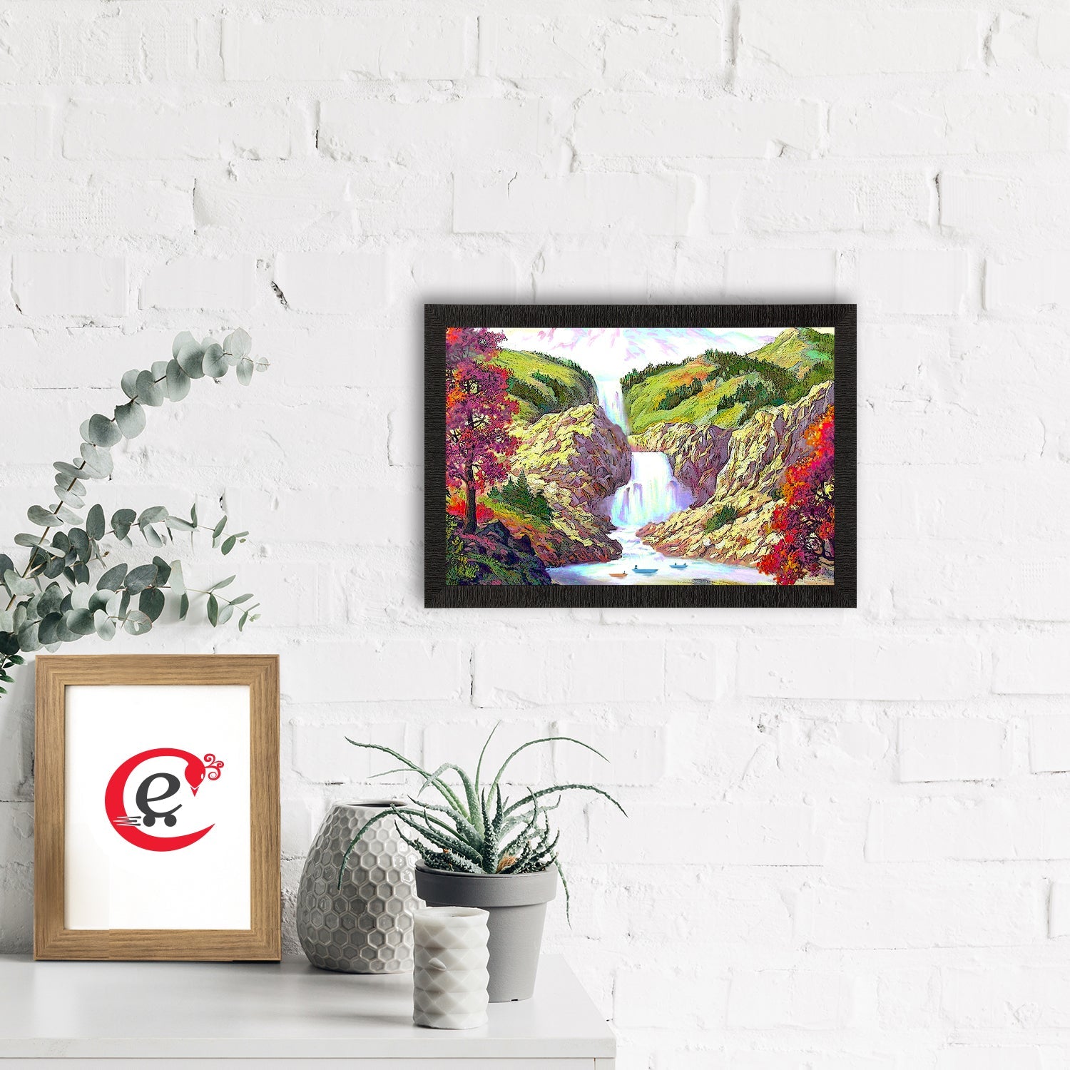 Waterfall Scenic View Satin Matt Texture UV Art Painting Kafalo