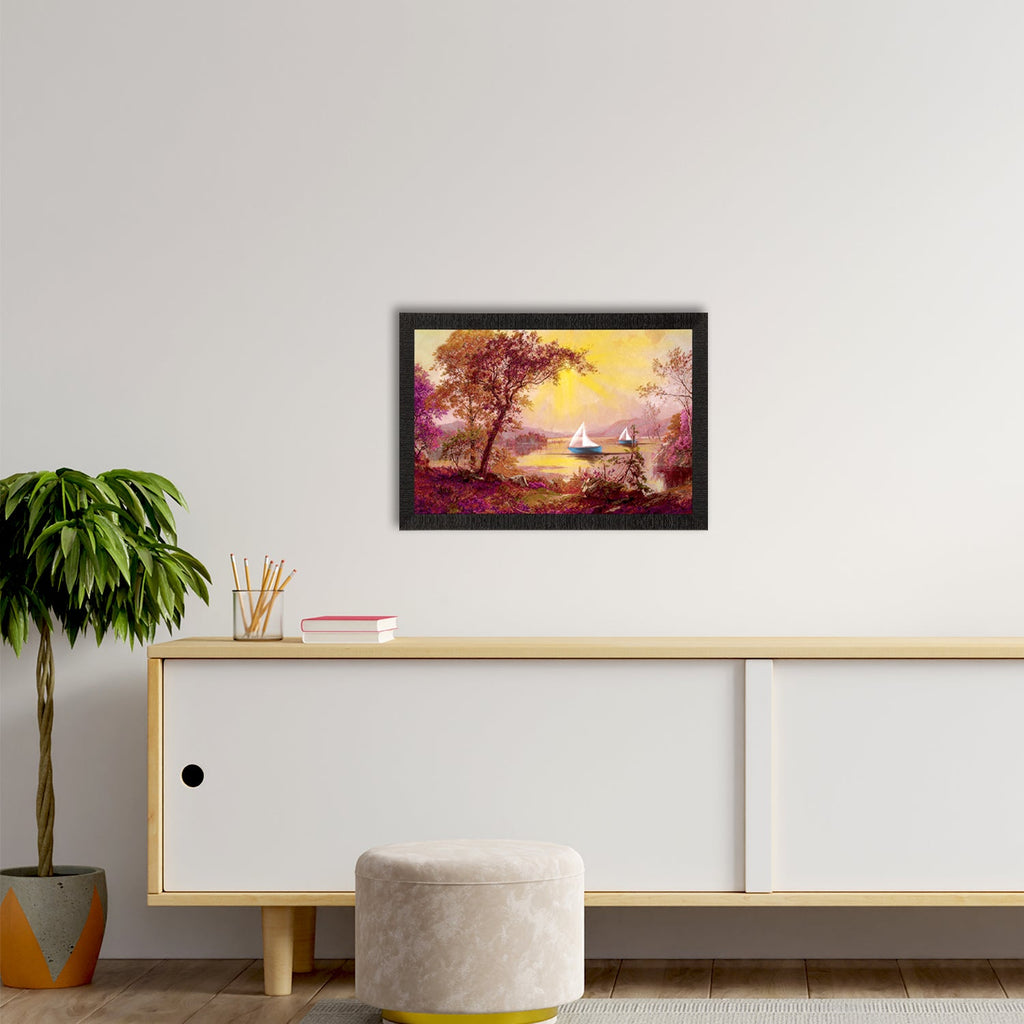Boats Under River Scenic View Satin Matt Texture UV Art Painting Kafalo