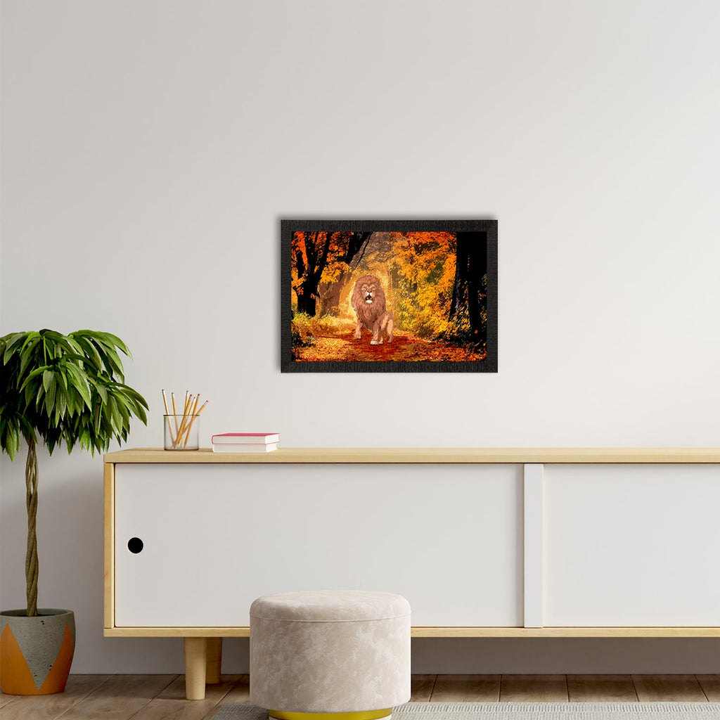 Roaring Lion in Autumn Season Satin Matt Texture UV Art Painting Kafalo