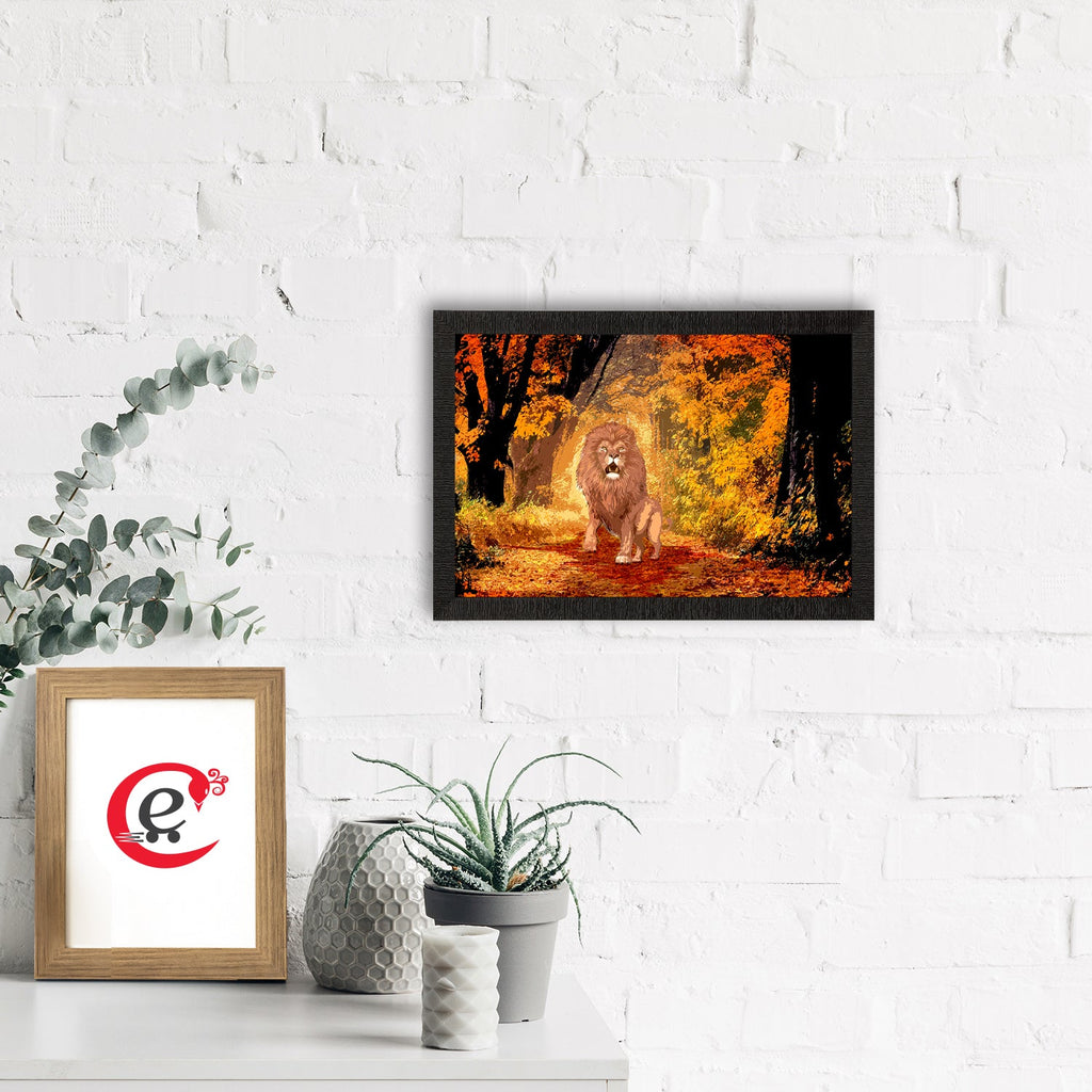 Roaring Lion in Autumn Season Satin Matt Texture UV Art Painting Kafalo