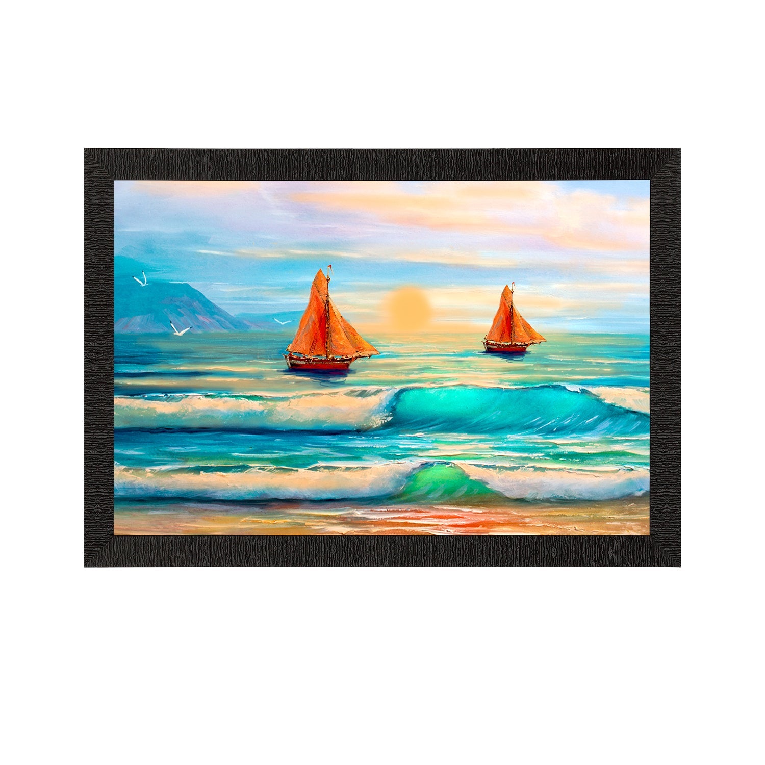 Sailing Boats in Sea View Satin Matt Texture UV Art Painting Kafalo