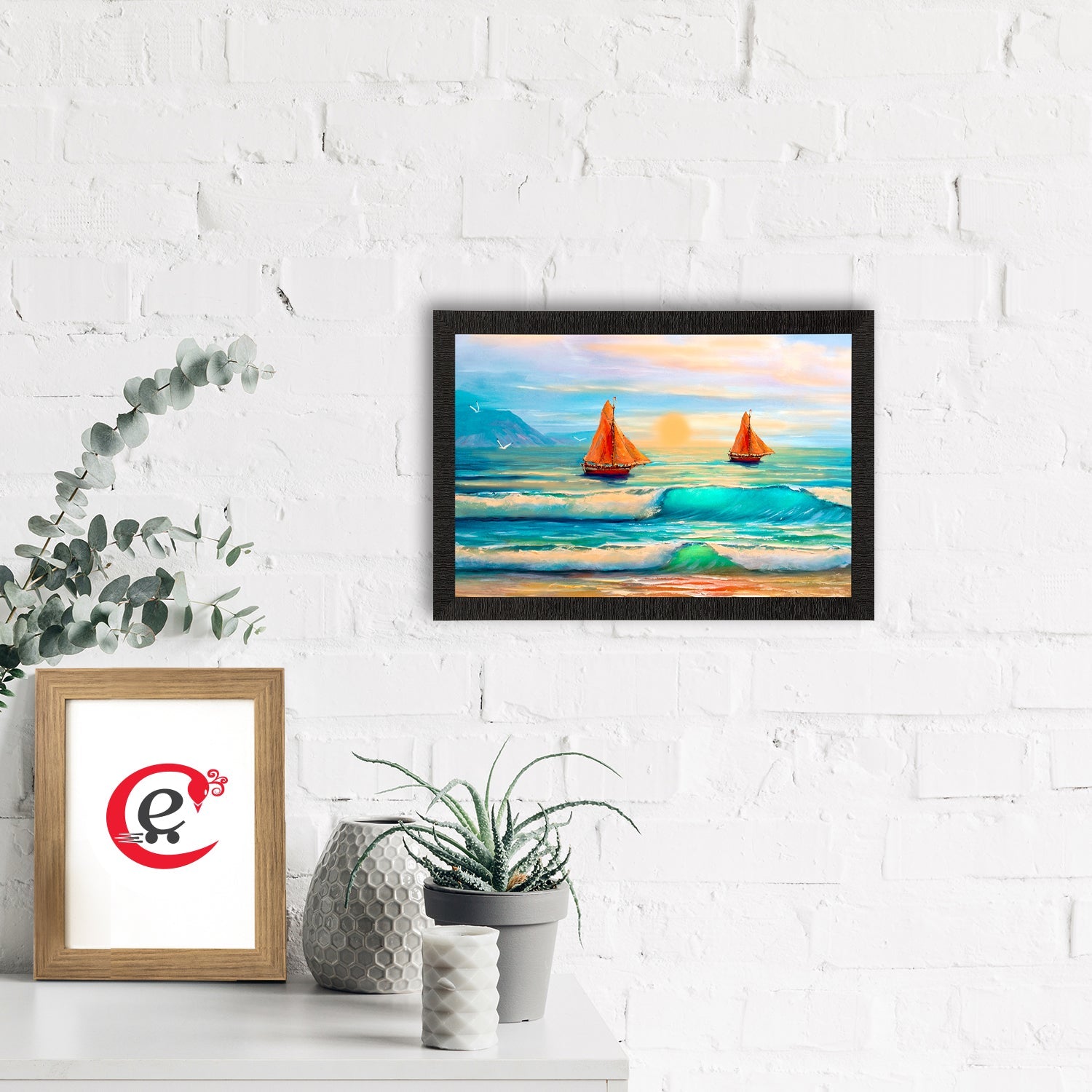 Sailing Boats in Sea View Satin Matt Texture UV Art Painting Kafalo