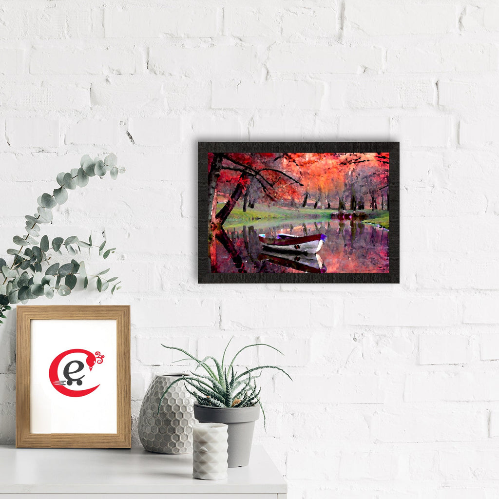 Boat in Lake Scenic View Satin Matt Texture UV Art Painting Kafalo