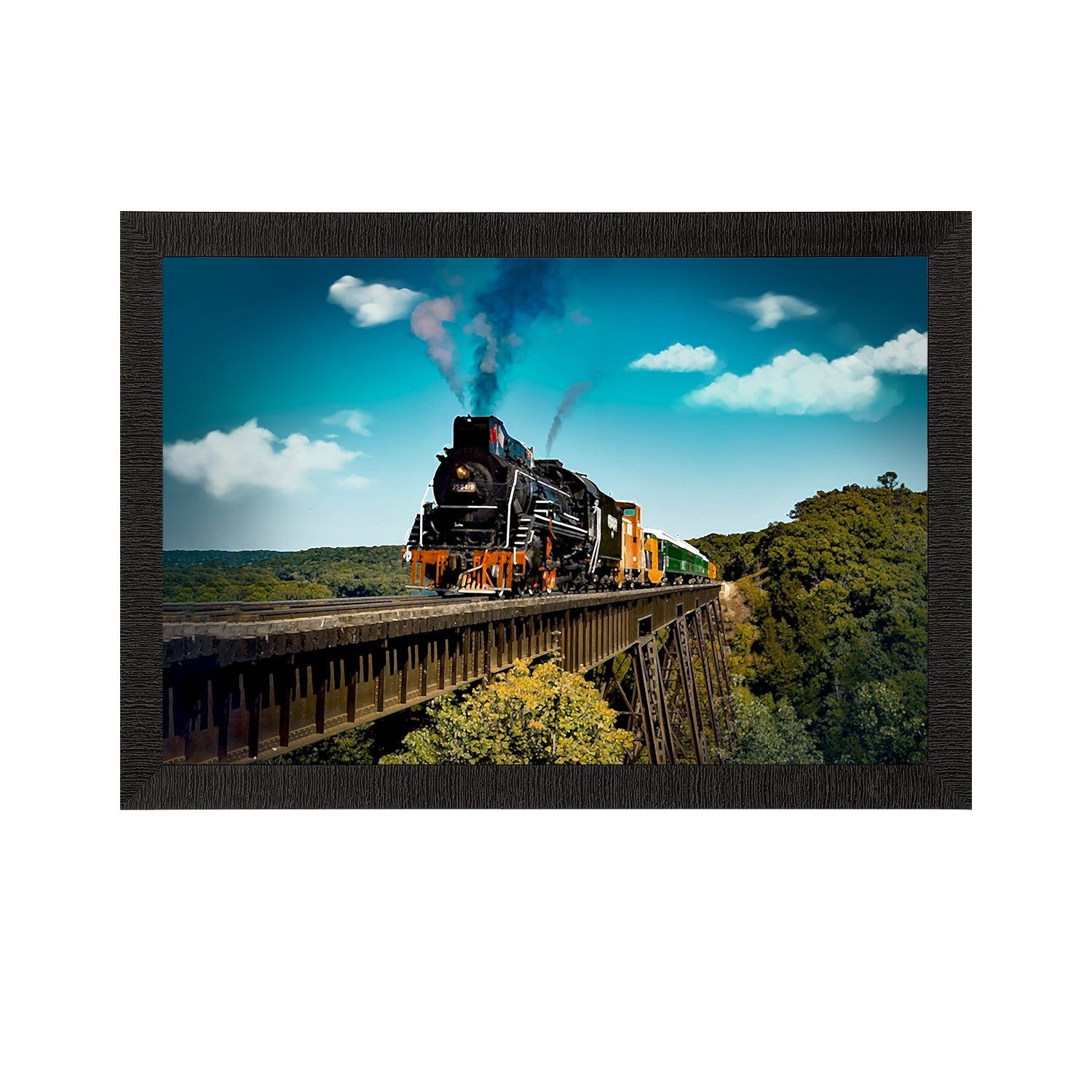 Running Train Over Bridge Scenic View Satin Matt Texture UV Art Painting Kafalo