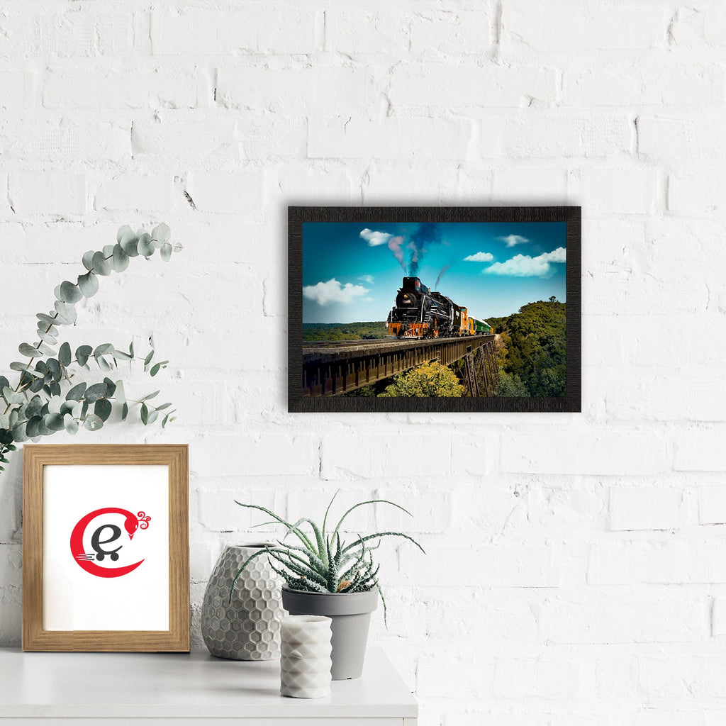 Running Train Over Bridge Scenic View Satin Matt Texture UV Art Painting Kafalo
