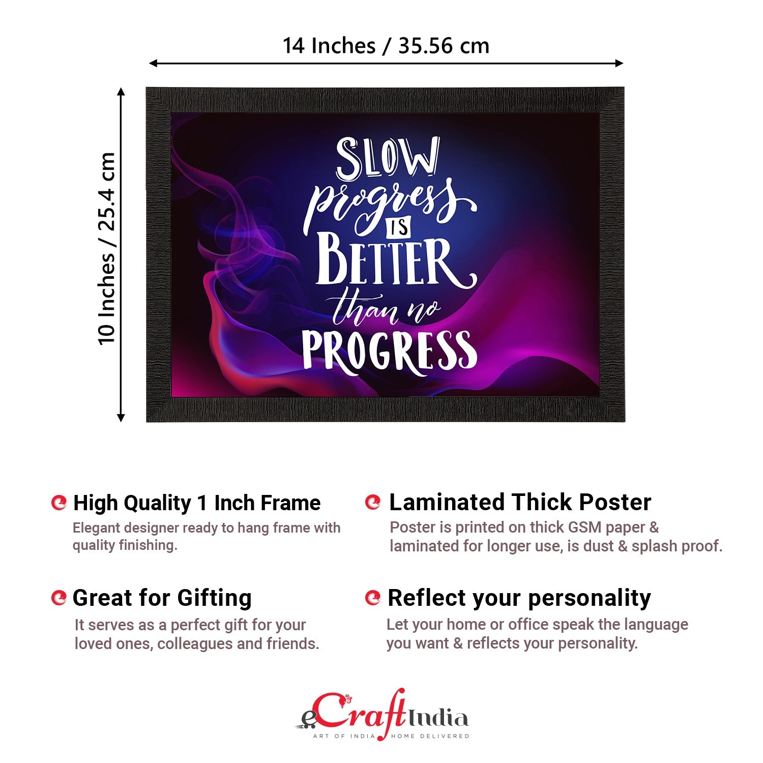 "Slow Progress Is Better Than No Progress" Motivational Quote Satin Matt Texture UV Art Painting Kafalo