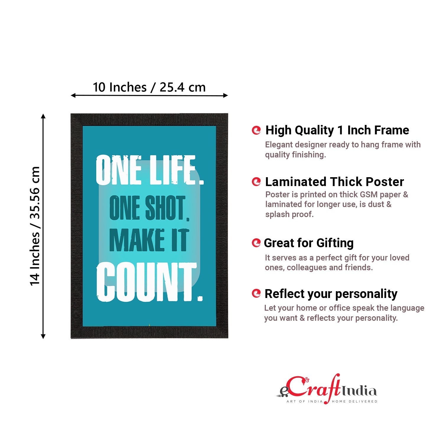 "One Life. One Shot. Make It Count. "Motivational Quote Satin Matt Texture UV Art Painting Kafalo