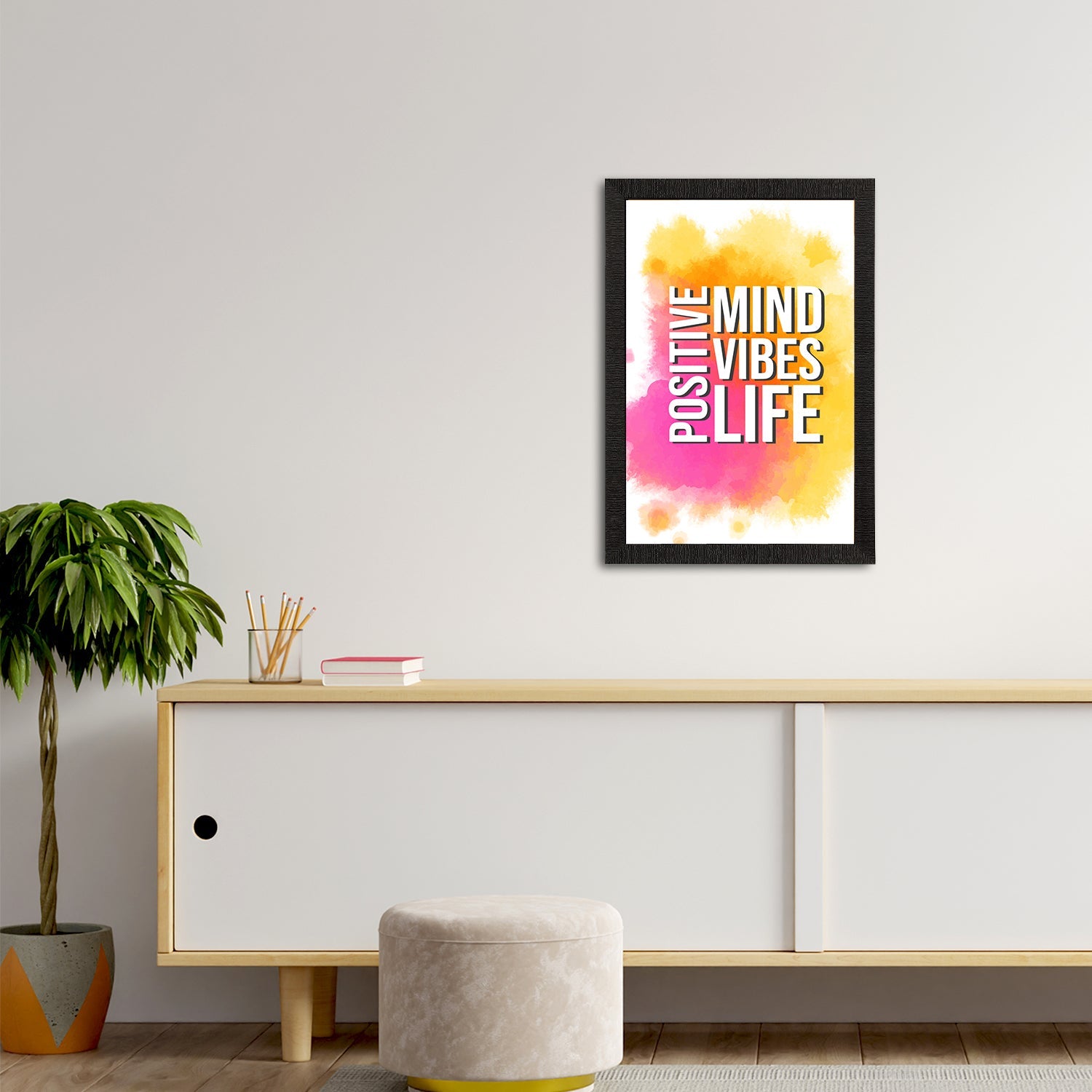 "Positive Mind Vibes Life" Motivational Quote Satin Matt Texture UV Art Painting Kafalo