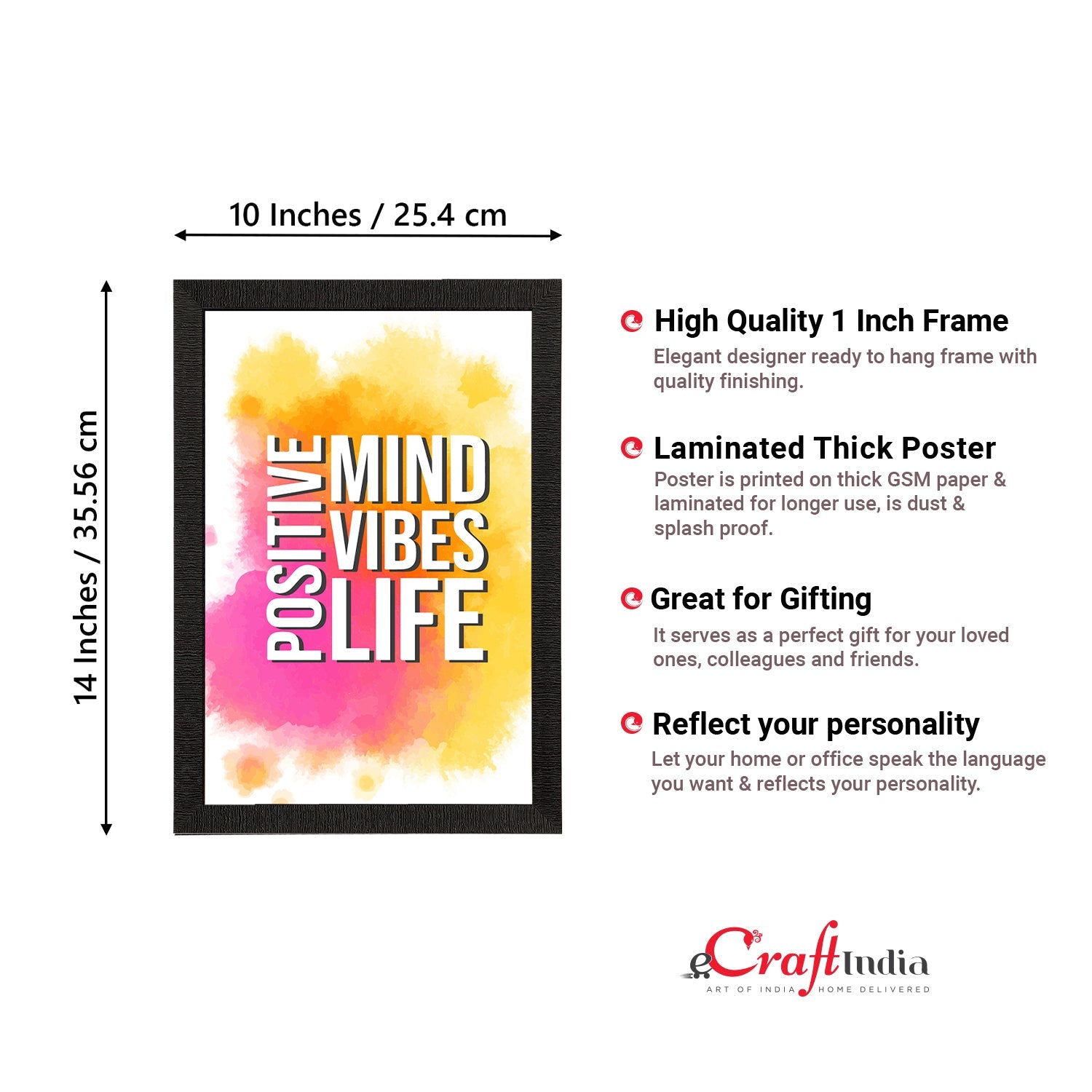 "Positive Mind Vibes Life" Motivational Quote Satin Matt Texture UV Art Painting Kafalo