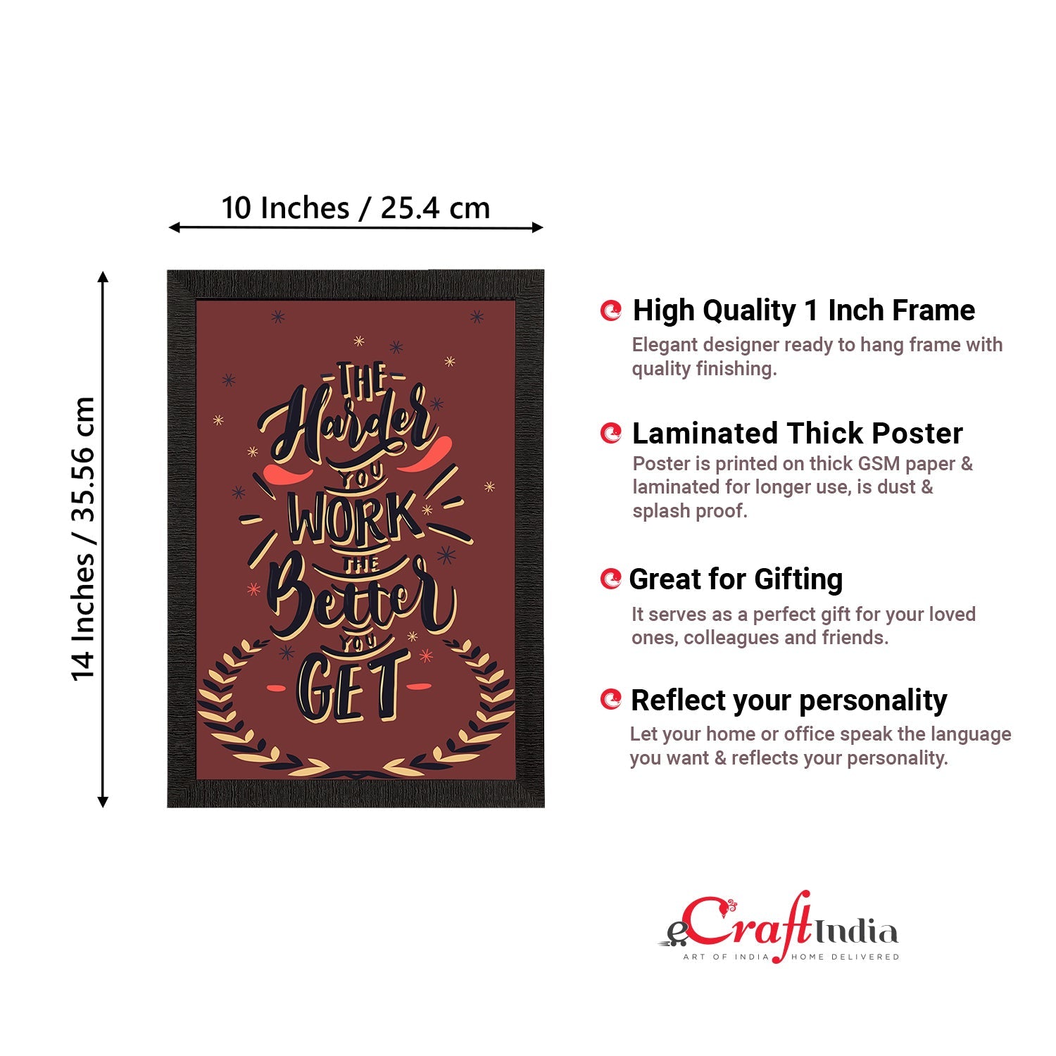 "The Harder You Work The Better You Get" Motivational Quote Satin Matt Texture UV Art Painting Kafalo