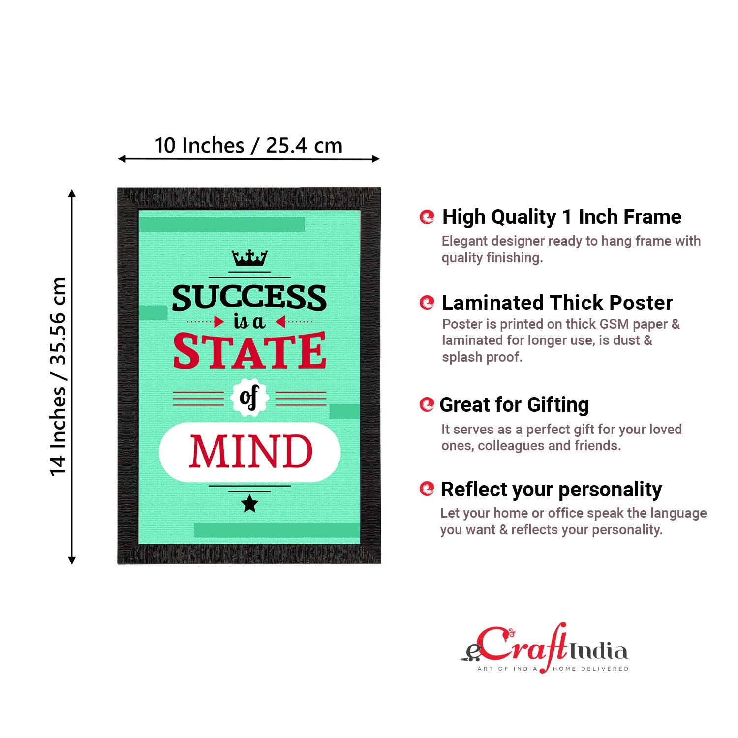 "Success Is A State of Mind "Motivational Quote Satin Matt Texture UV Art Painting Kafalo