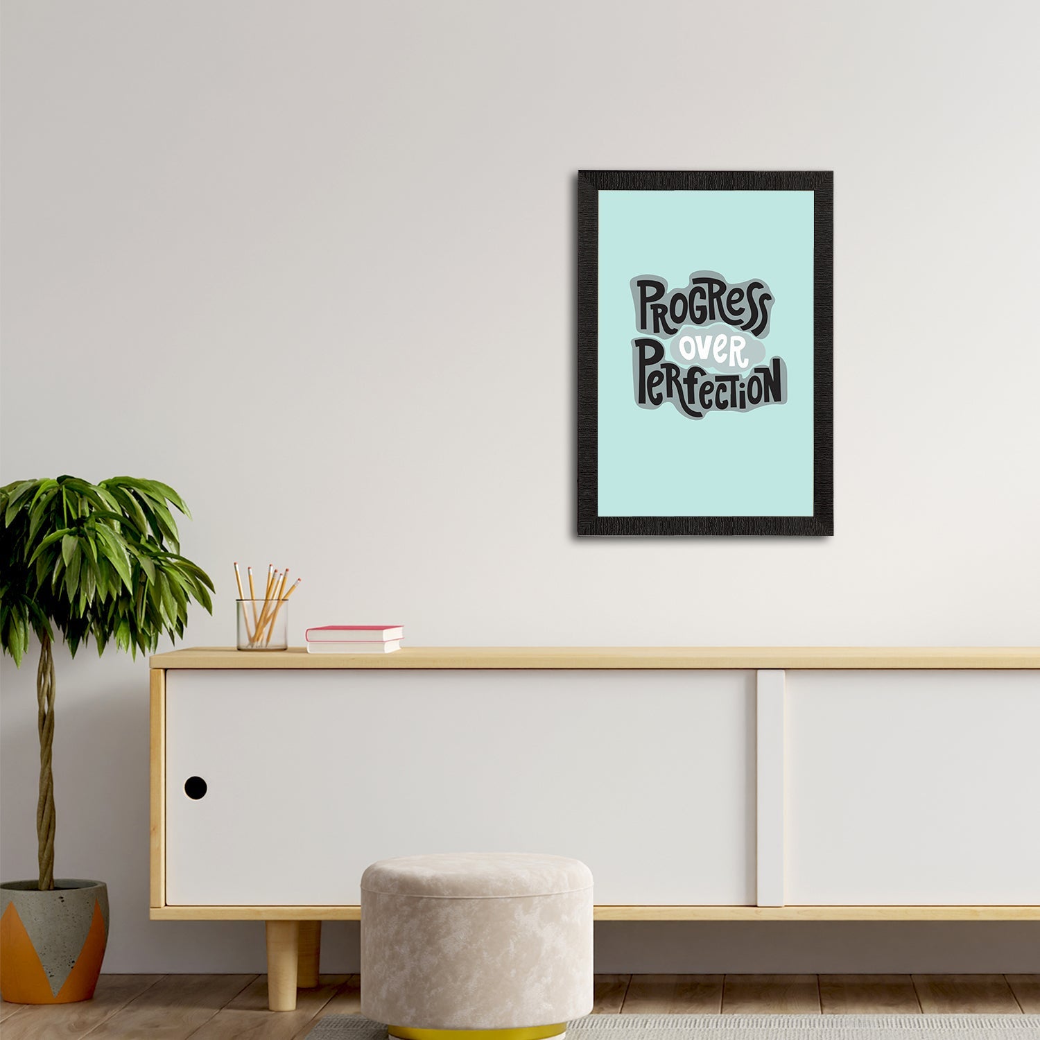 "Progress Over Perfection "Motivational Quote Satin Matt Texture UV Art Painting Kafalo
