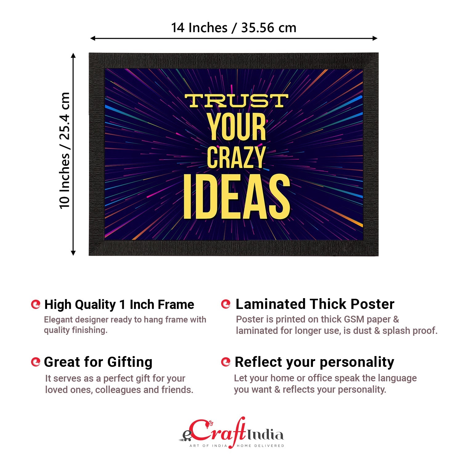 "Trust Your Crazy Ideas" Motivational Quote Satin Matt Texture UV Art Painting Kafalo