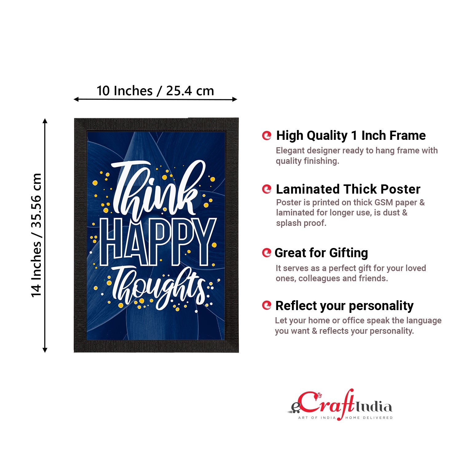 "Think Happy Thoughts" Motivational Quote Satin Matt Texture UV Art Painting Kafalo