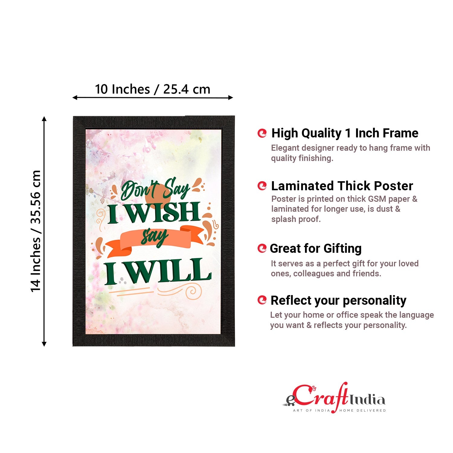 "Don't Say I Wish Say I Will" Motivational Quote Satin Matt Texture UV Art Painting Kafalo