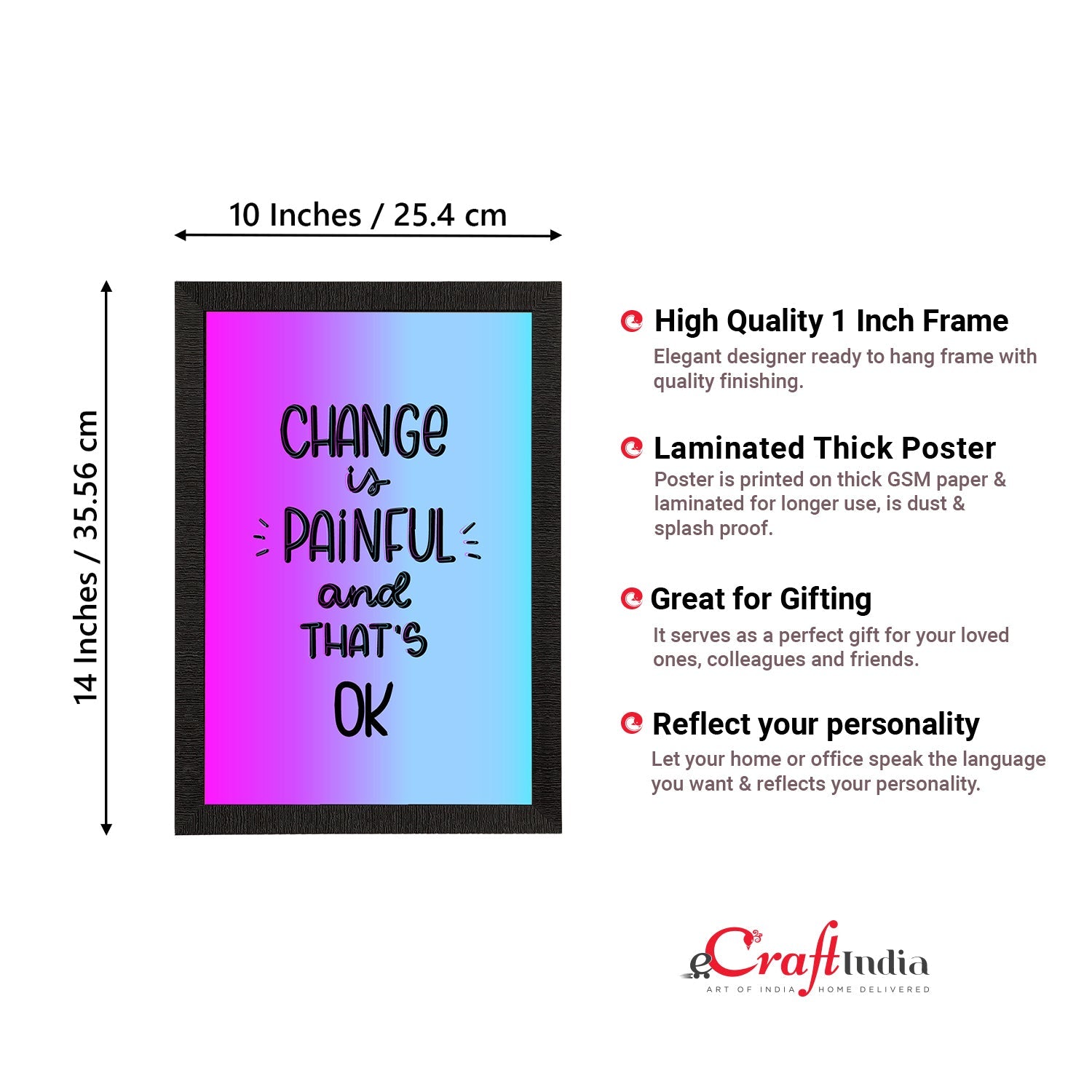 "Change Is Painful And That's Ok" Motivational Quote Satin Matt Texture UV Art Painting Kafalo