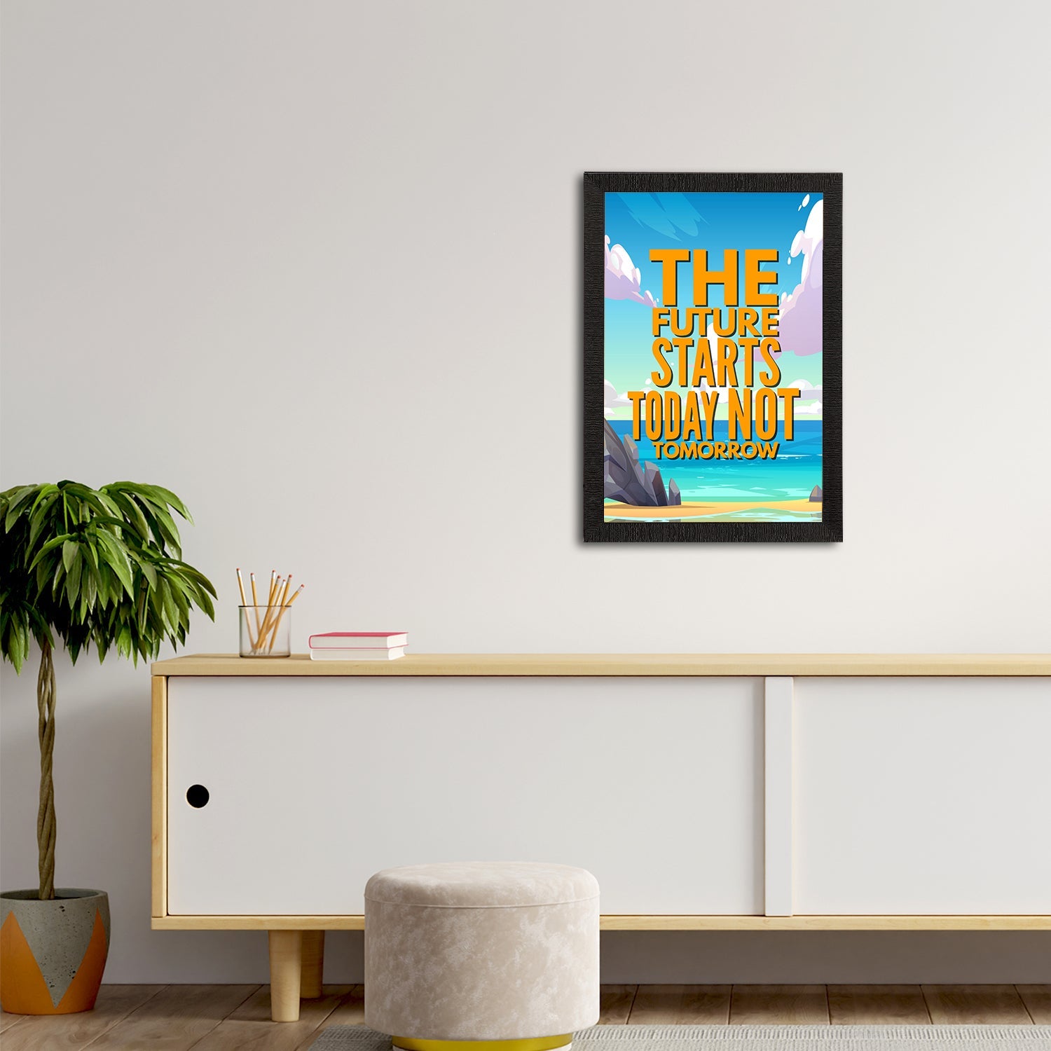 "The Future Starts Today Not Tomorrow" Motivational Quote Satin Matt Texture UV Art Painting Kafalo
