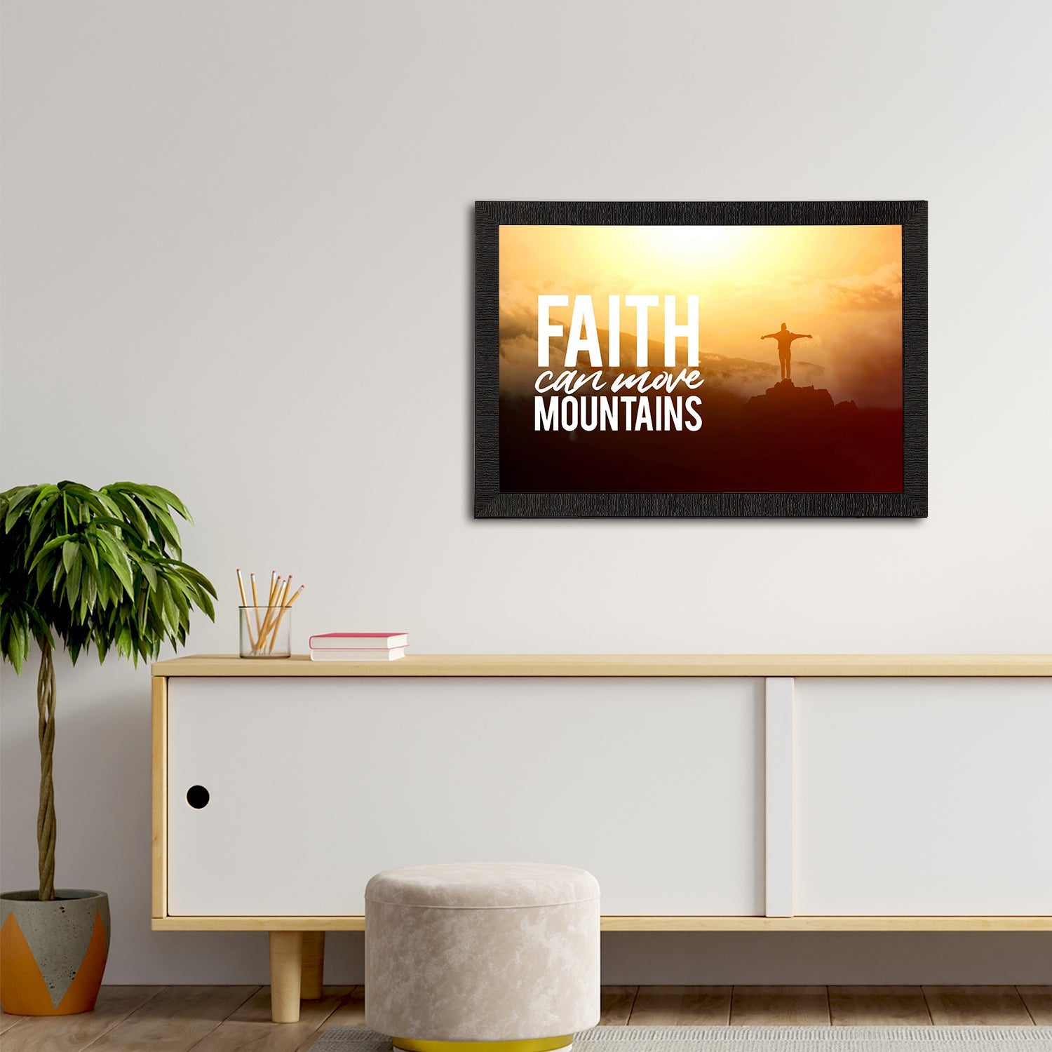 "Faith Can Move Mountains" Motivational Quote Satin Matt Texture UV Art Painting Kafalo