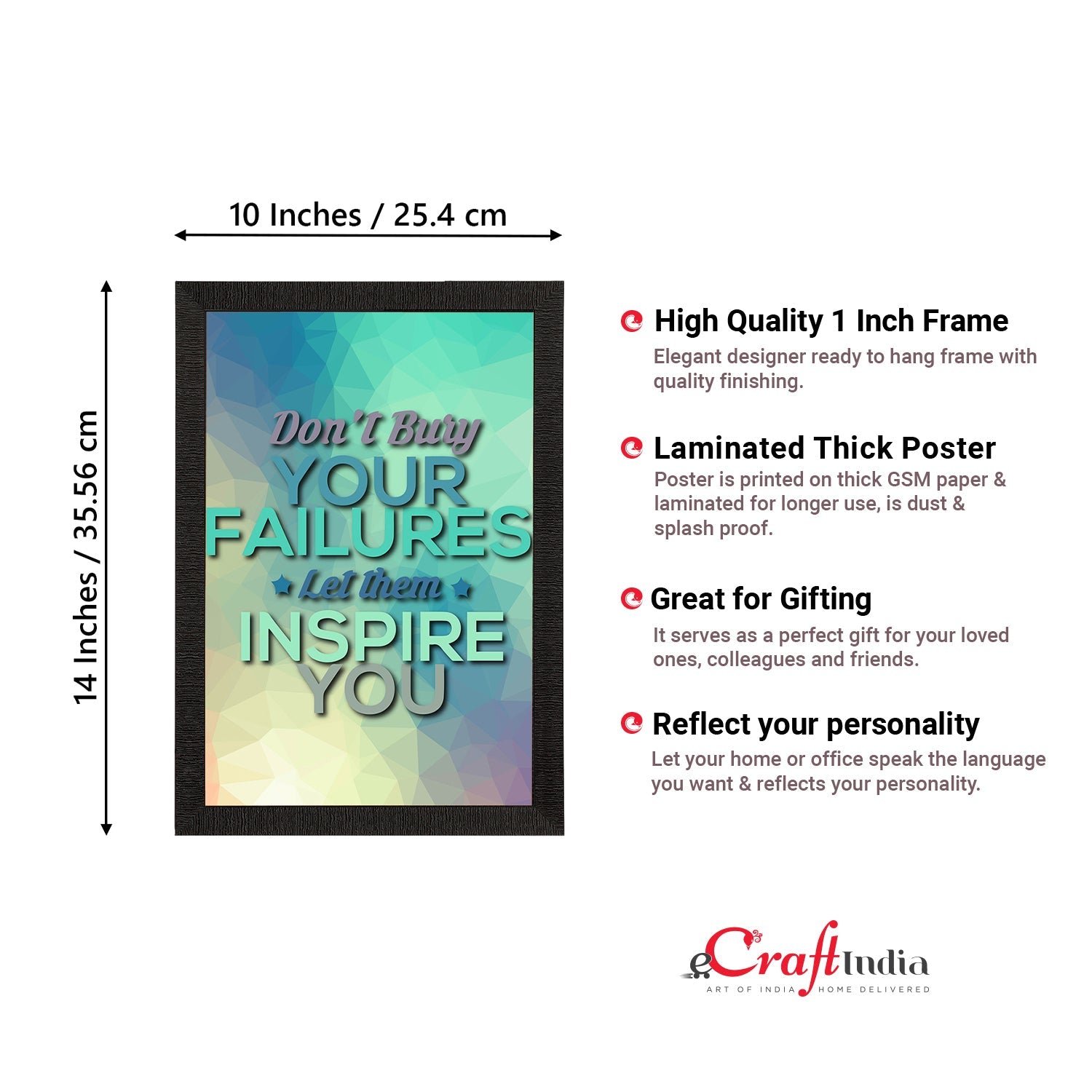 "Don't Buy Your Failures Let Them Inspire You" Motivational Quote Satin Matt Texture UV Art Painting Kafalo