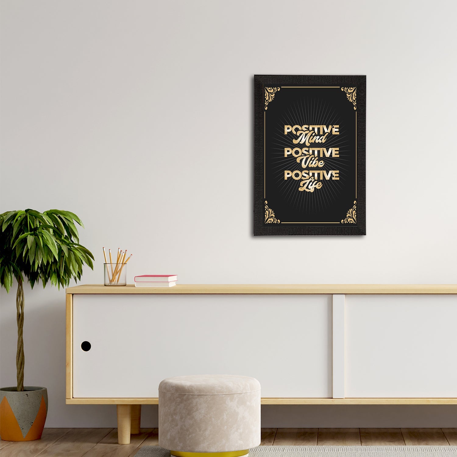 "Positive Mind Positive Vibe Positive Life" Motivational Quote Satin Matt Texture UV Art Painting Kafalo