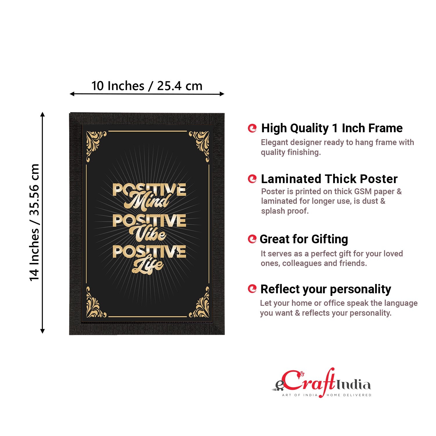"Positive Mind Positive Vibe Positive Life" Motivational Quote Satin Matt Texture UV Art Painting Kafalo