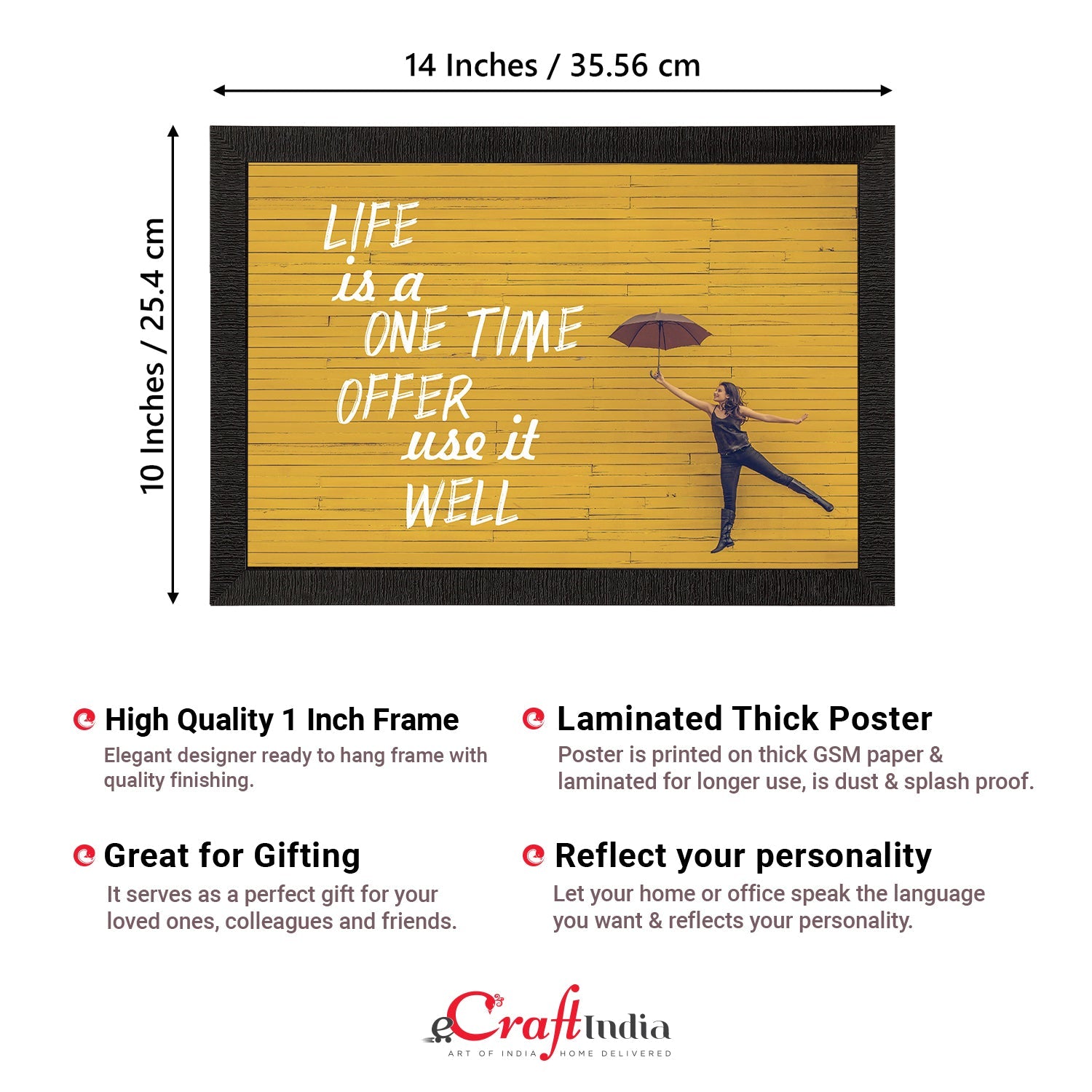 "Life Is A One Time Offer Use It Well" Motivational Quote Satin Matt Texture UV Art Painting Kafalo
