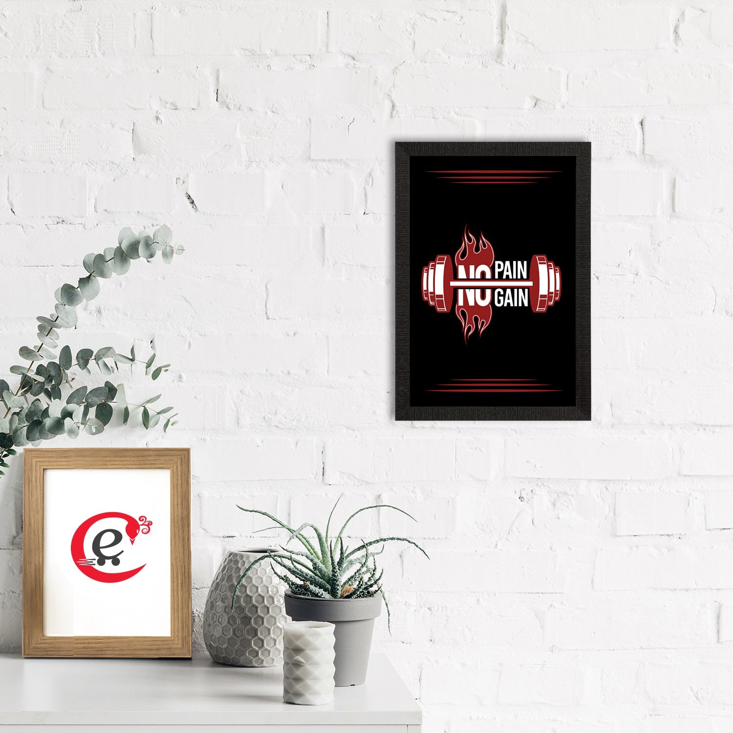 "No Pain, No Gain" Gym Motivational Quote Satin Matt Texture UV Art Painting Kafalo