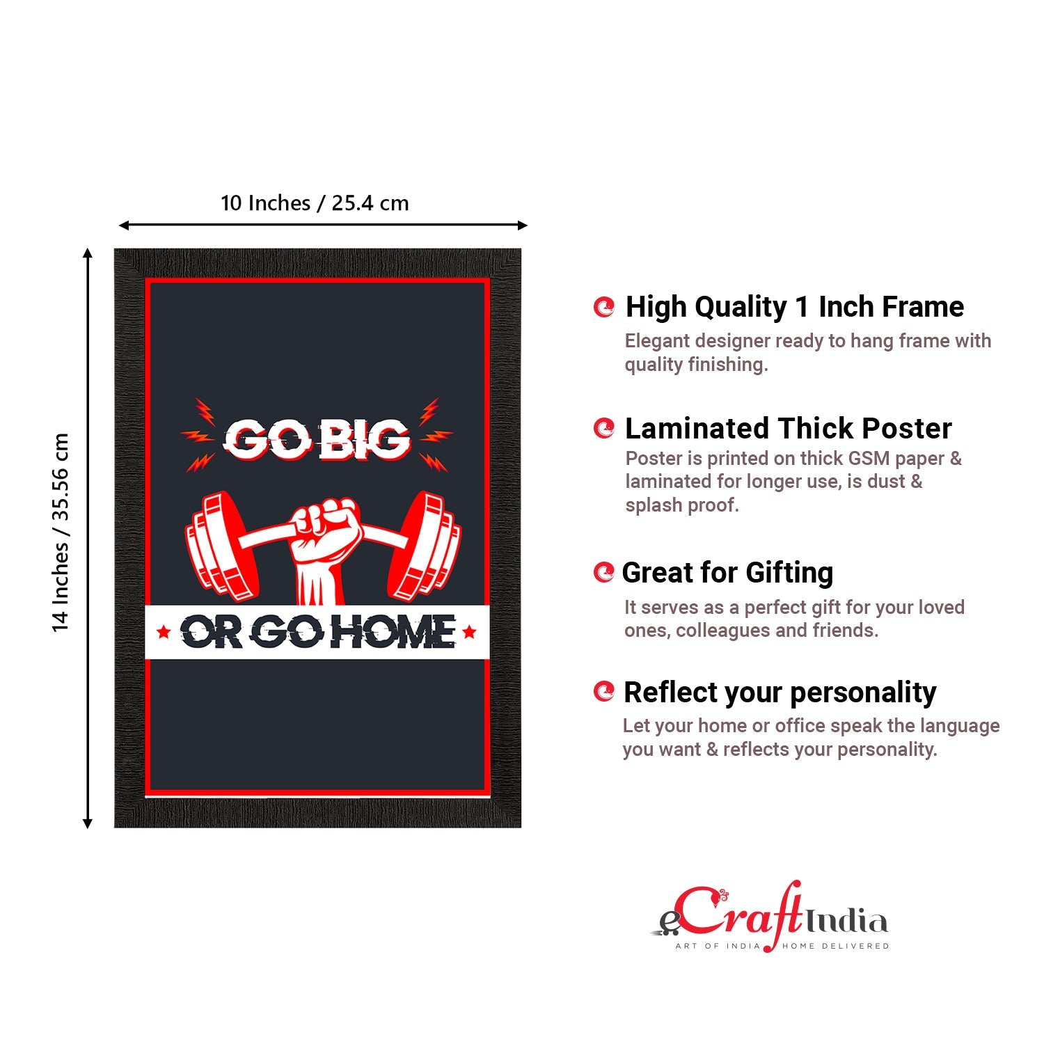 "Go Big Or Go Home" Gym Motivational Quote Satin Matt Texture UV Art Painting Kafalo
