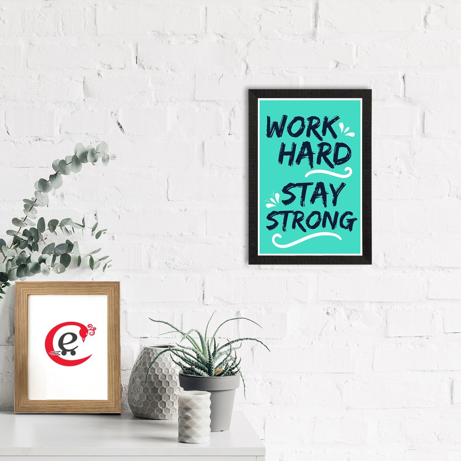 "Work Hard, Stay Strong" Motivational Quote Satin Matt Texture UV Art Painting Kafalo