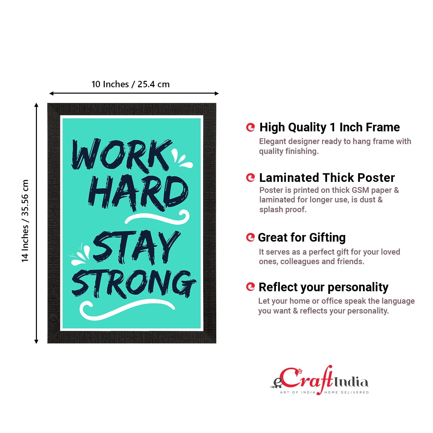 "Work Hard, Stay Strong" Motivational Quote Satin Matt Texture UV Art Painting Kafalo