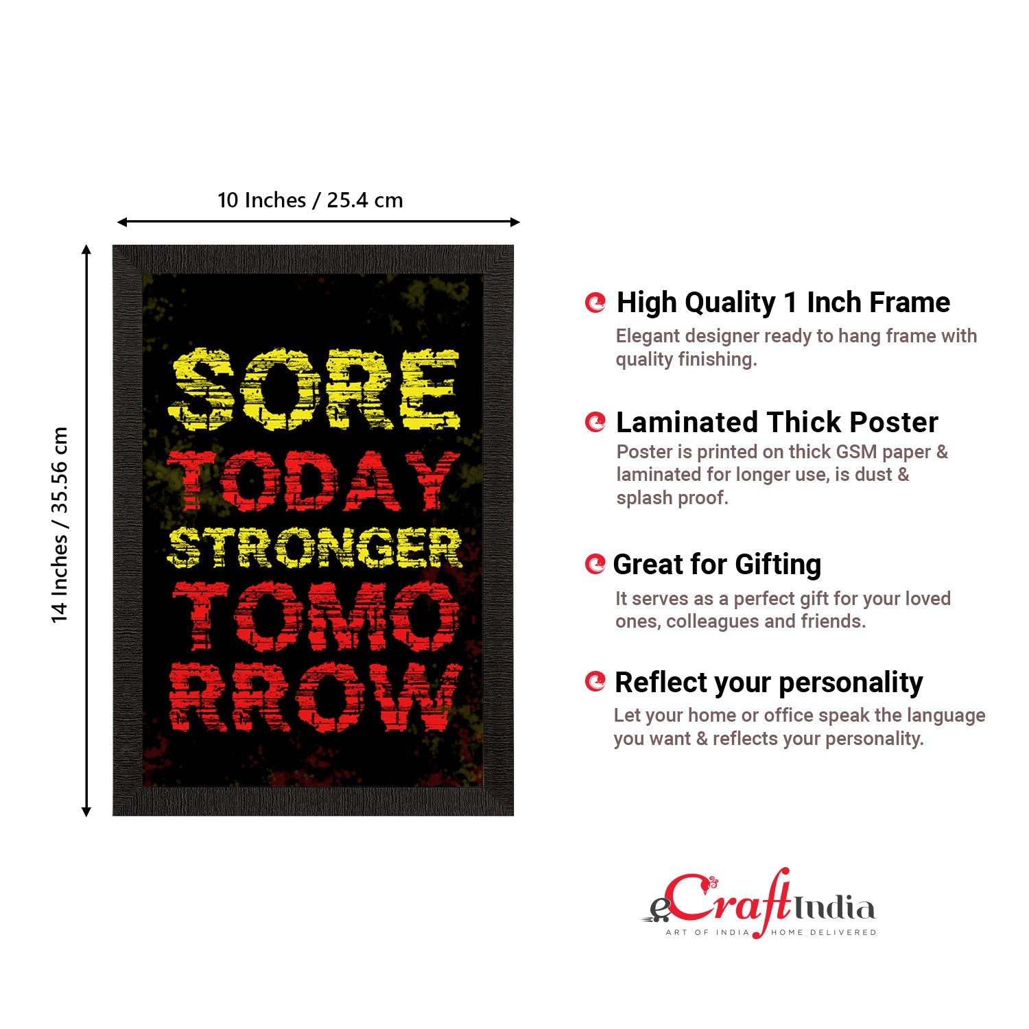 "Sore Today, Stronger Tomorrow" Motivational Quote Satin Matt Texture UV Art Painting Kafalo