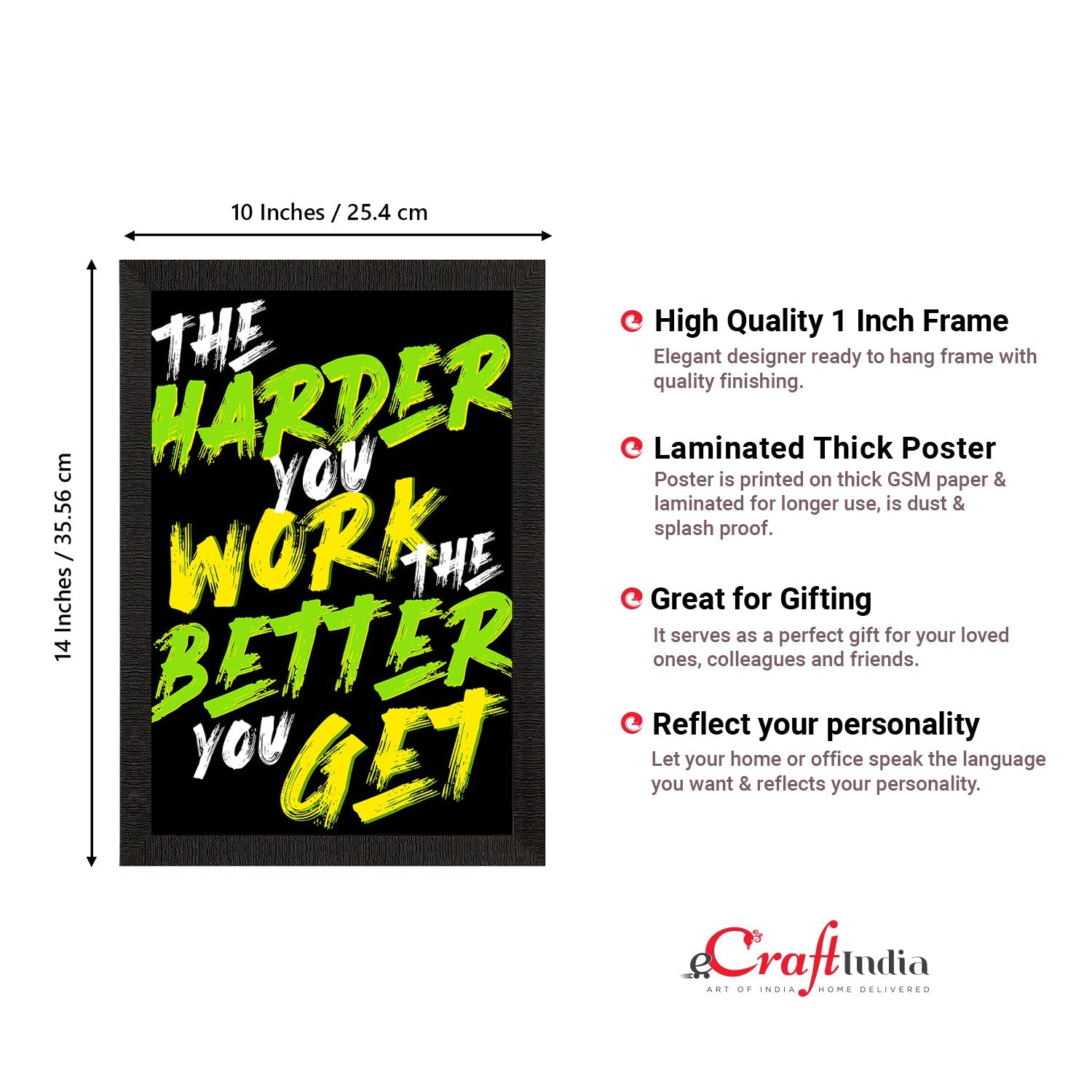 "The Harder You Work The Better You Get" Motivational Quote Satin Matt Texture UV Art Painting Kafalo