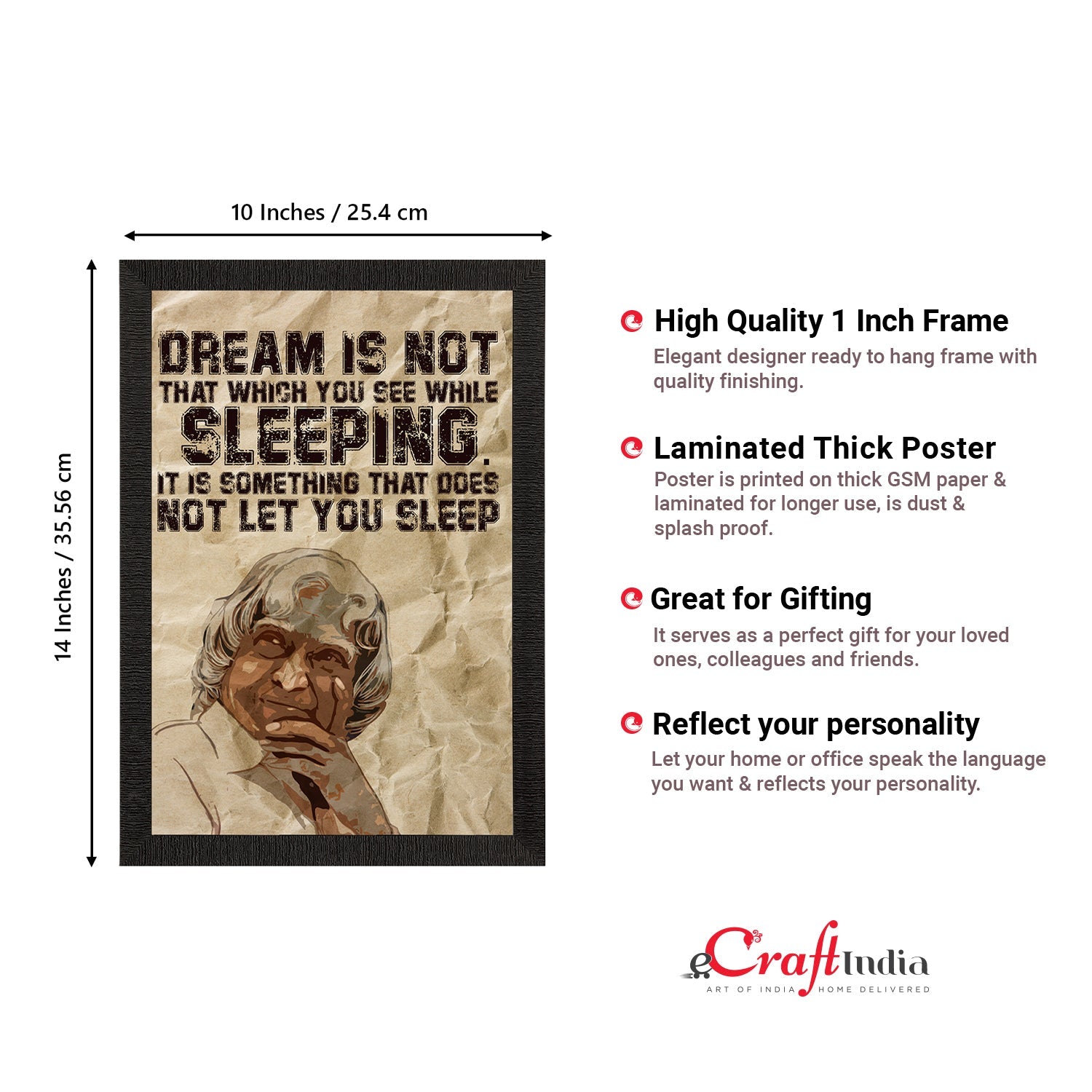 "DREAM is not that which you see while SLEEPING, It is something that doesn't let you sleep" A. P. J. Abdul Kalam Motivational Quote Satin Matt Texture UV Art Painting Kafalo