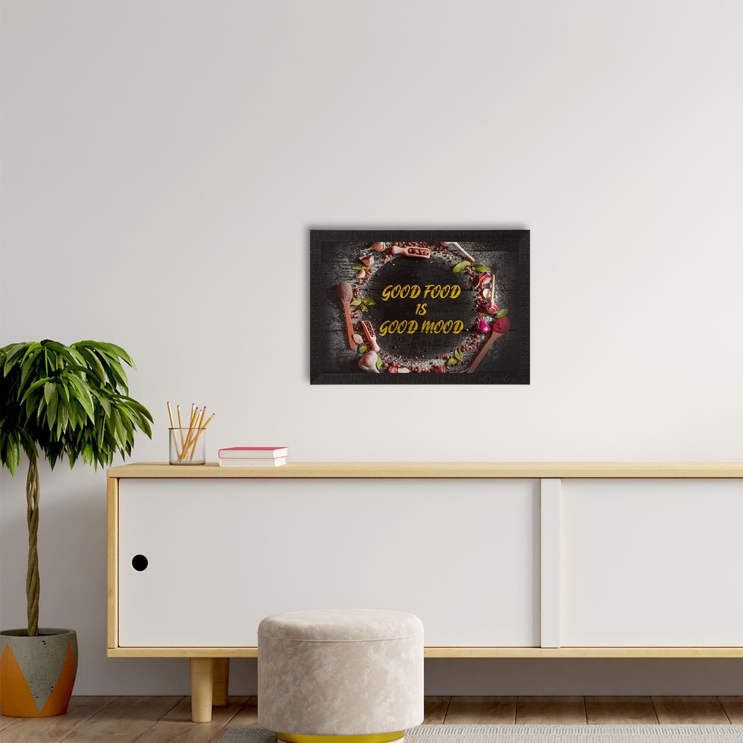 "Good Food Is Good Mood" Food Quote Satin Matt Texture UV Art Painting Kafalo
