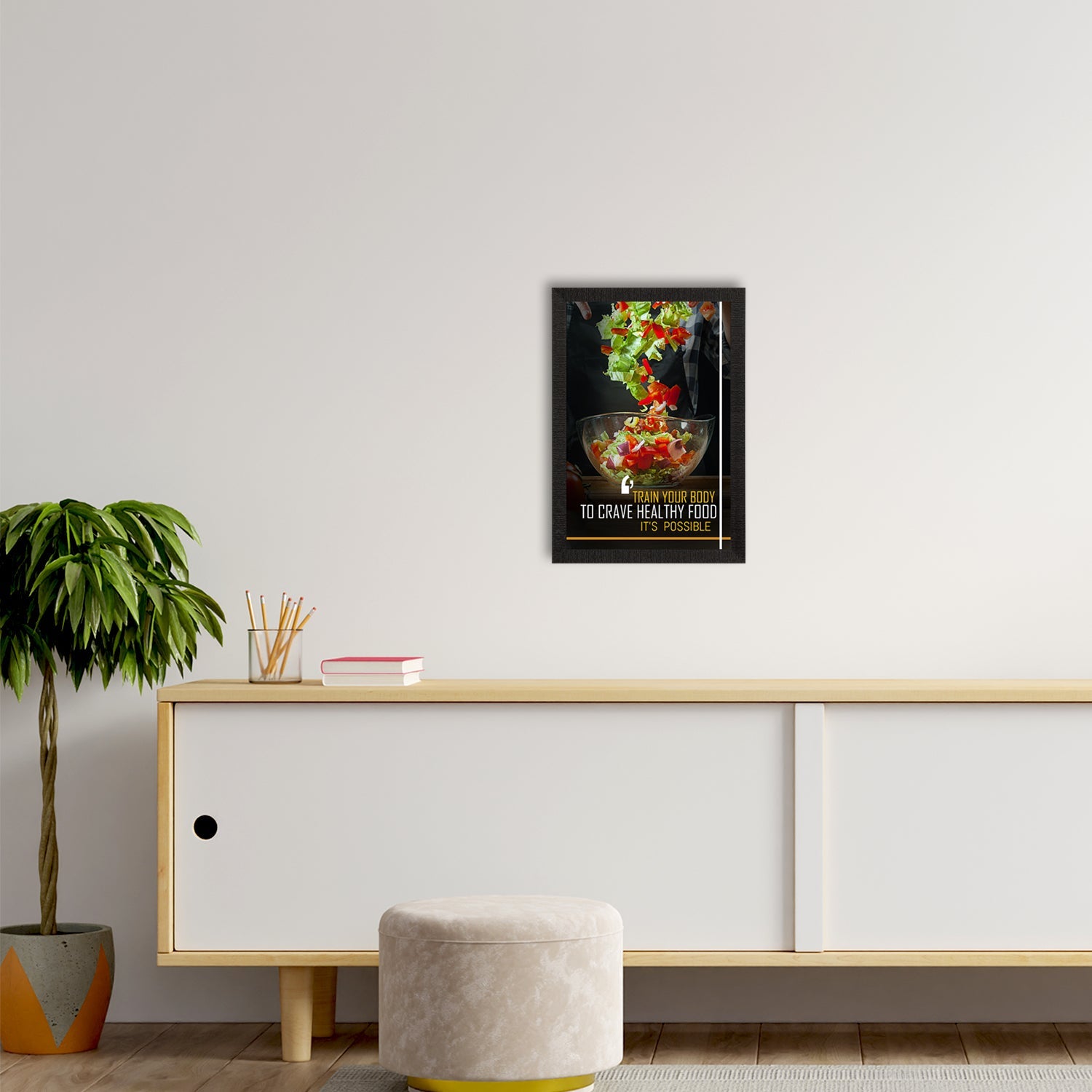 "Train Your Body To Crave Healthy Food, Its Possible" Motivational Quote Satin Matt Texture UV Art Painting Kafalo