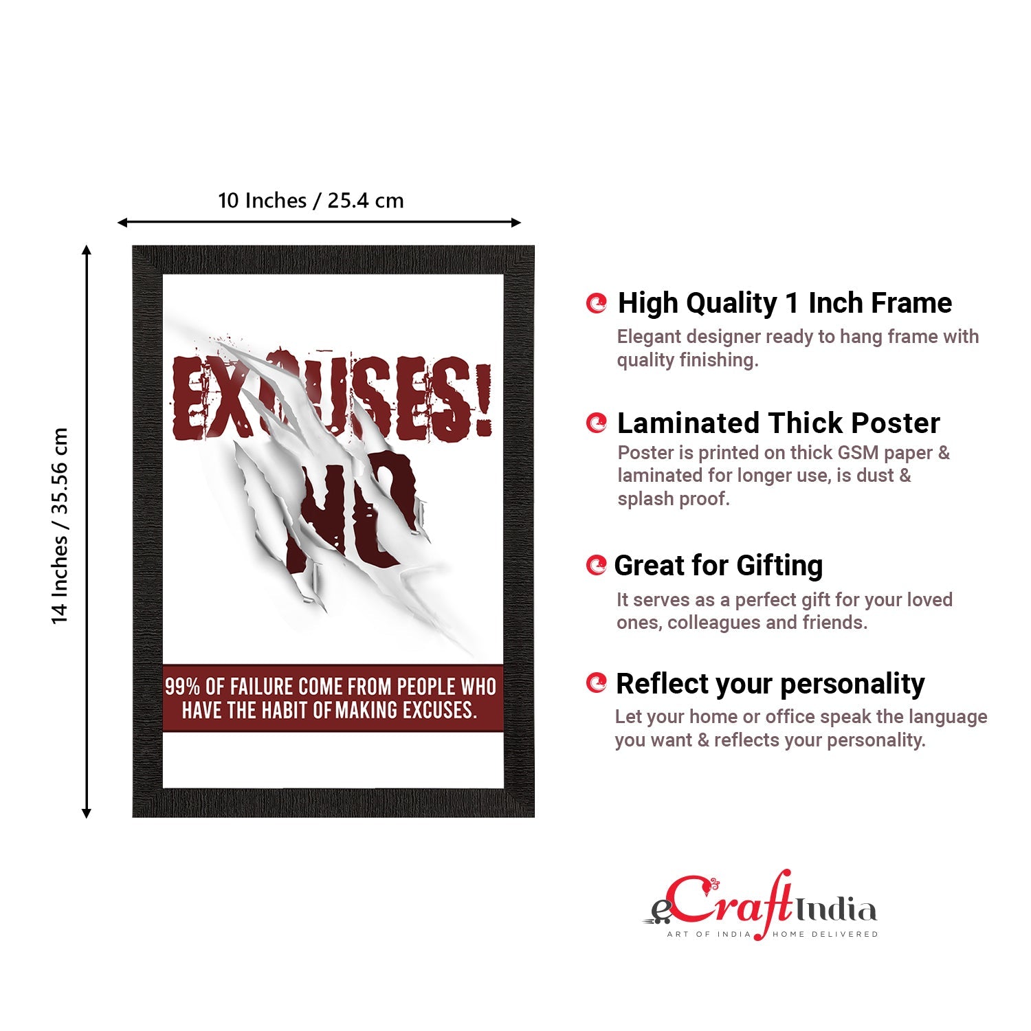 "No Excuses" Motivational Quote Satin Matt Texture UV Art Painting Kafalo