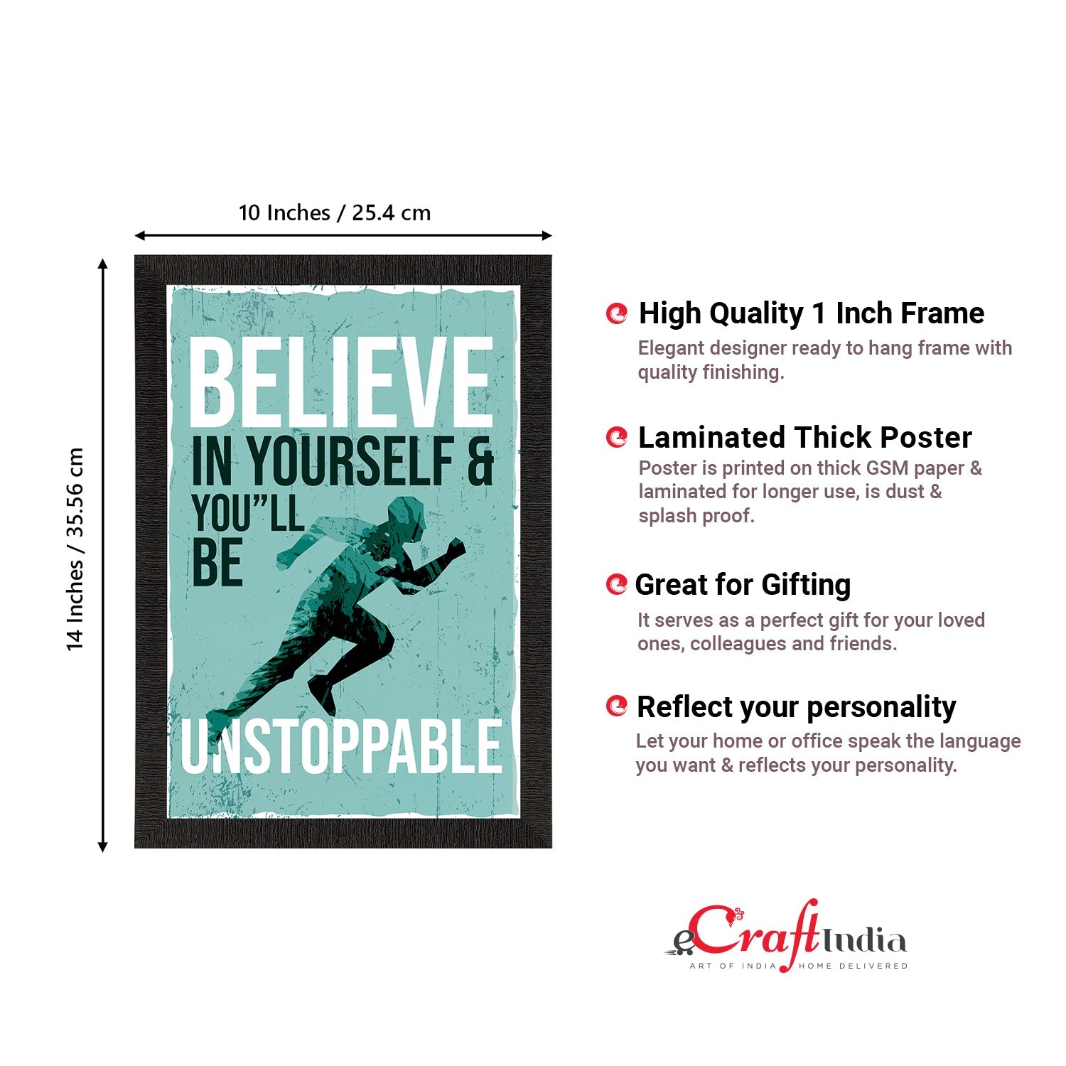 "BELIEVE In Yourself & You'll Be UNSTOPPABLE" Motivational Quote Satin Matt Texture UV Art Painting Kafalo