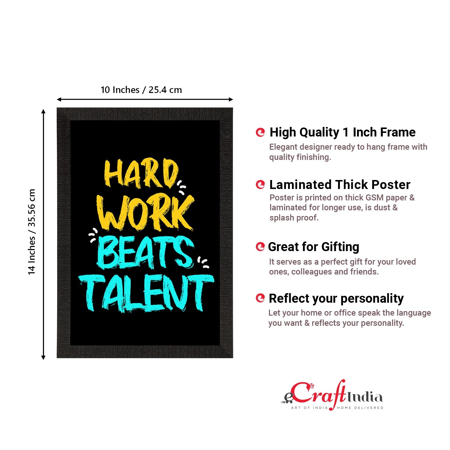 "Hard Work Beats Talent" Motivational Quote Satin Matt Texture UV Art Painting Kafalo