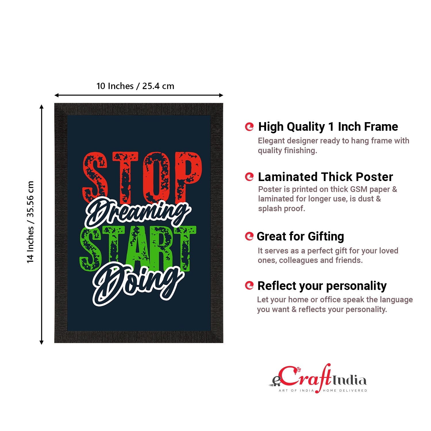 "Stop Dreaming Start Doing " Motivational Quote Satin Matt Texture UV Art Painting Kafalo