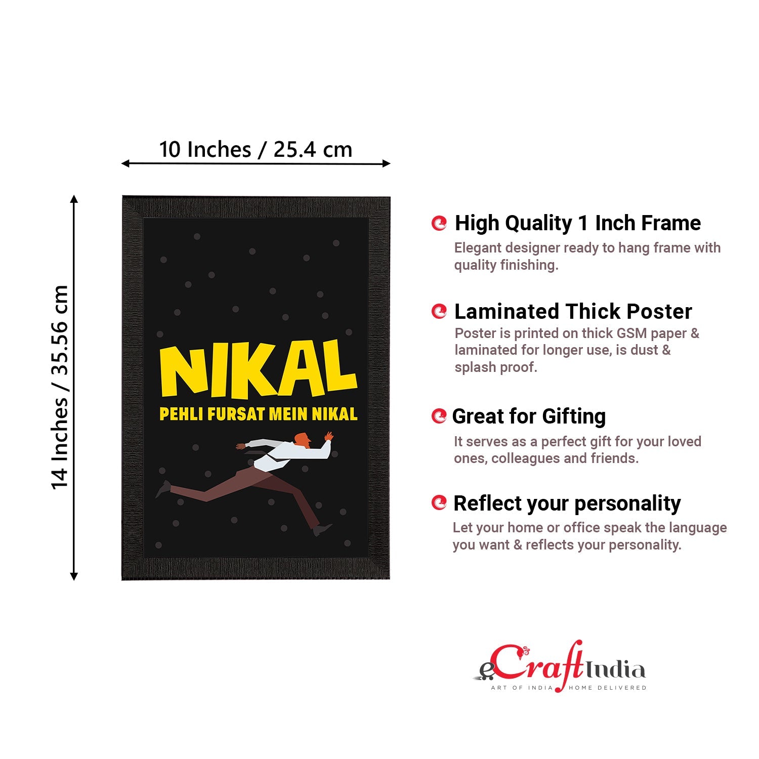 "Nikal Pehli Fursat Mein Nikal" Quirky Quote Satin Matt Texture UV Art Painting Kafalo