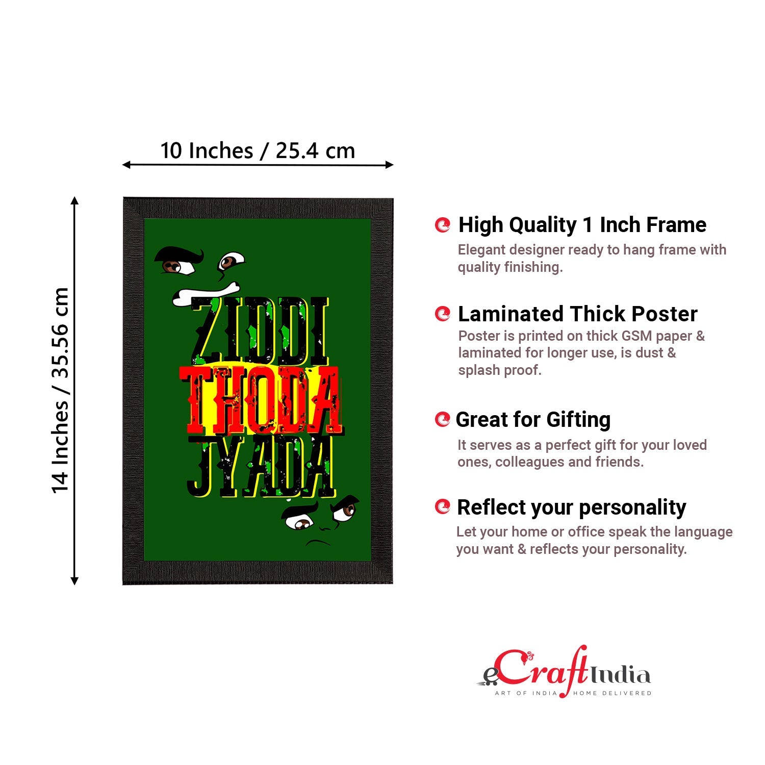 "Ziddi Thoda Jyada" Quirky Quotes Satin Matt Texture UV Art Painting Kafalo