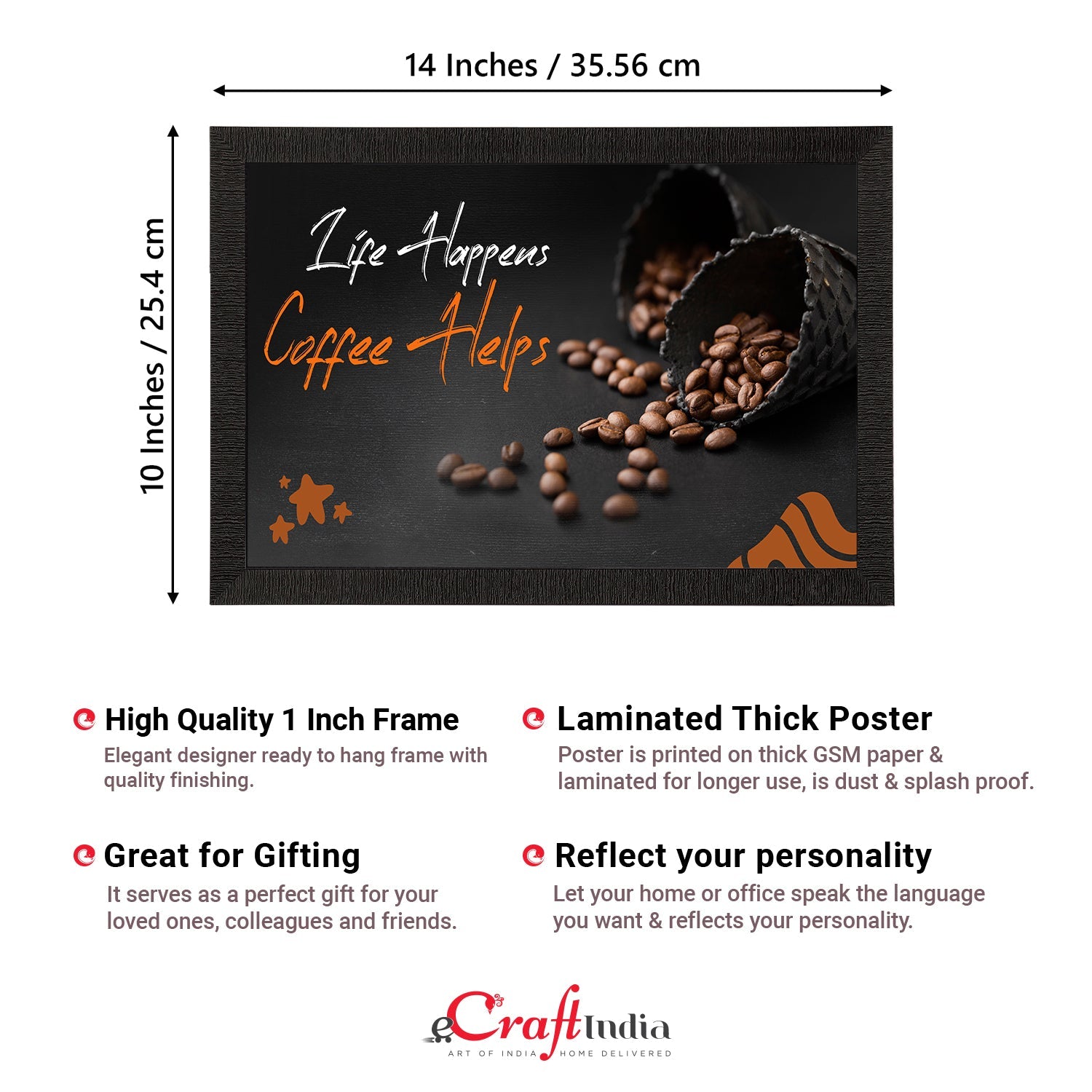 "Life Happens Coffee Helps" Motivational Quote Satin Matt Texture UV Art Painting Kafalo